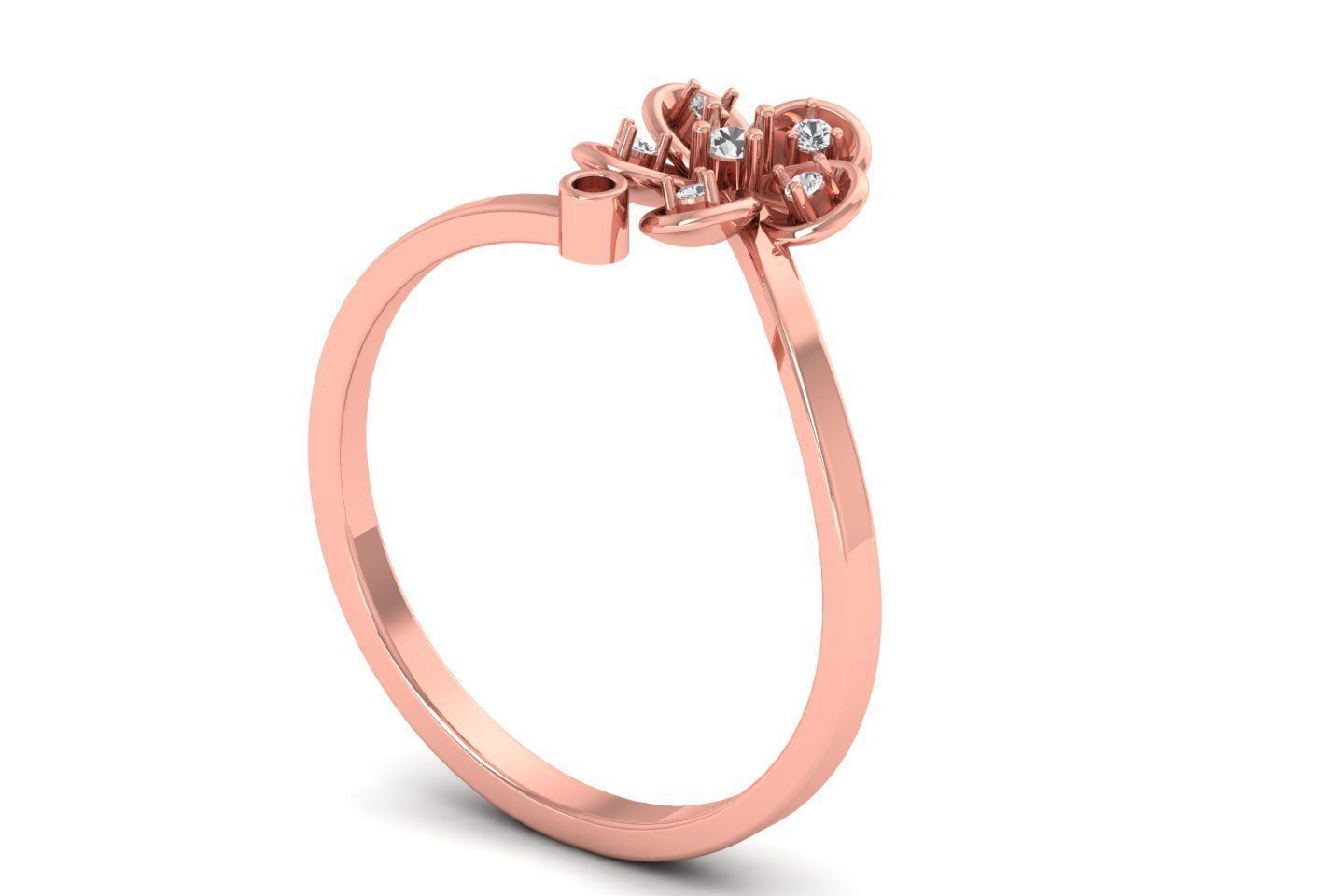 Solitaire Wedding Engagement Women Flower Bypass Rings 3D print model_1