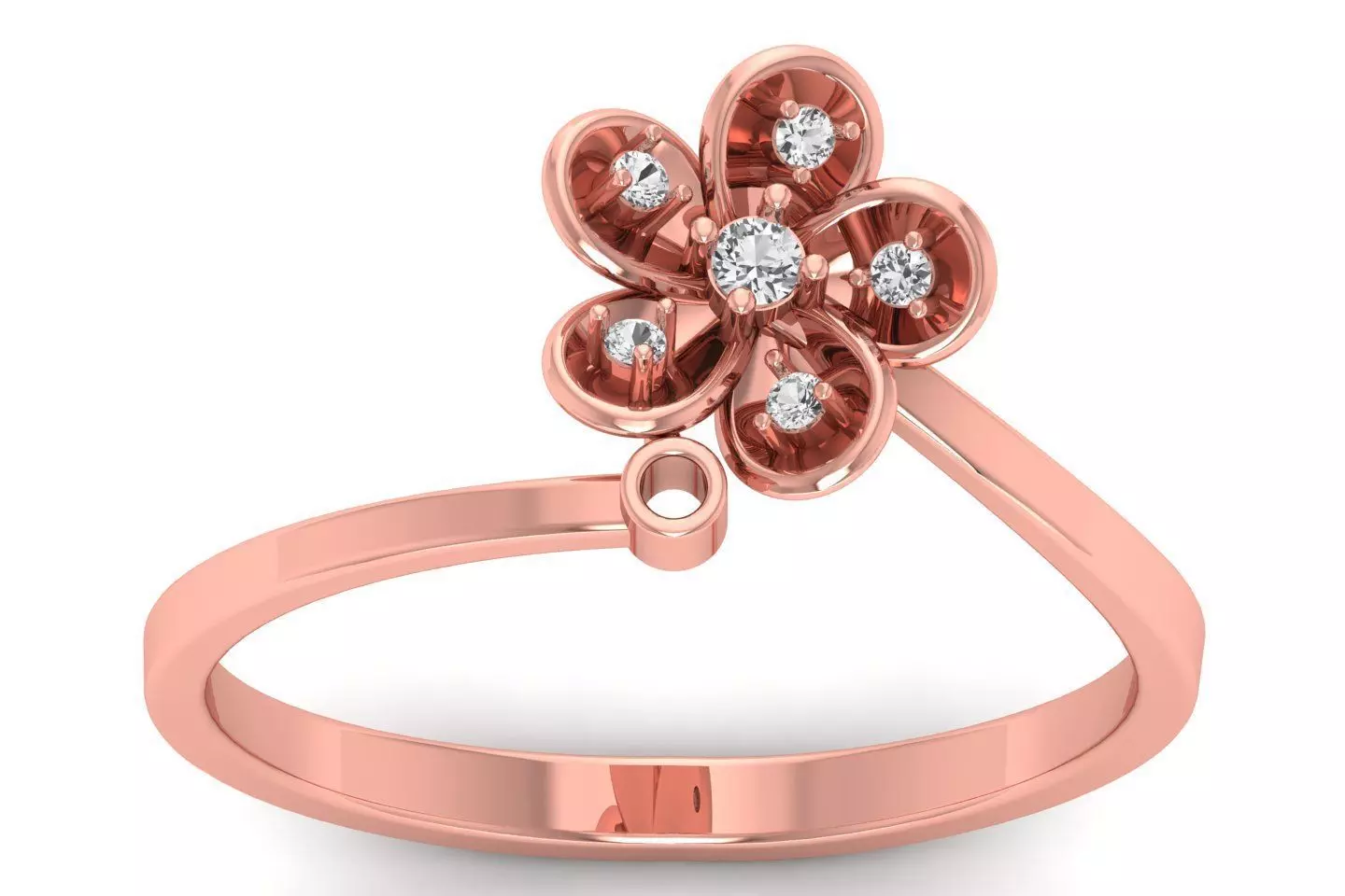 Solitaire Wedding Engagement Women Flower Bypass Rings 3D print model_0