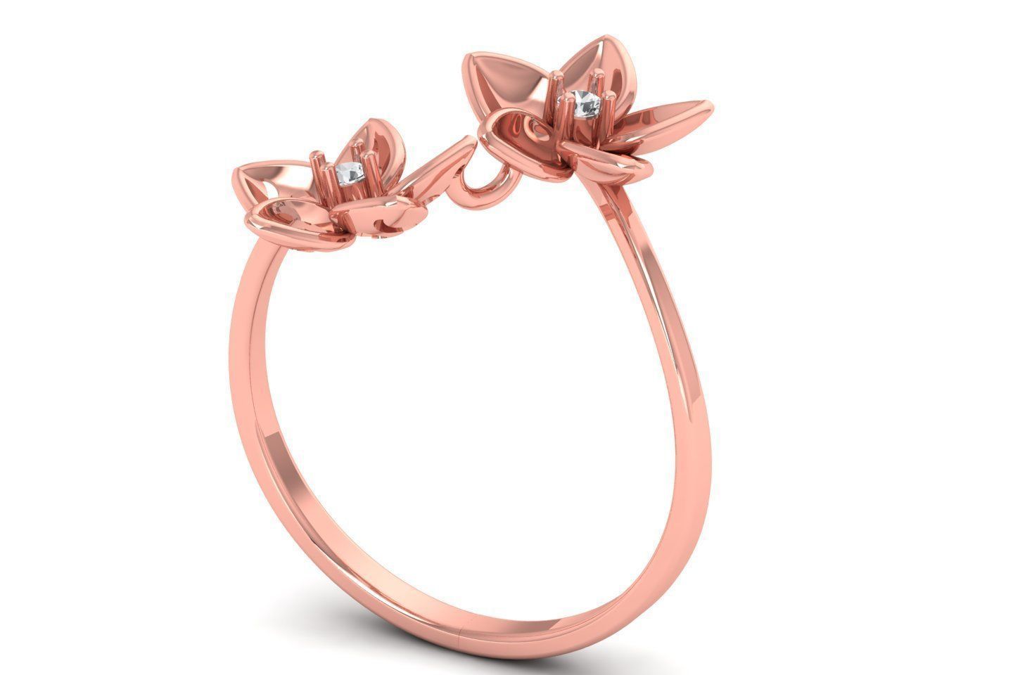 Solitaire Wedding Engagement Women Flower Bypass Rings 3D print model_2