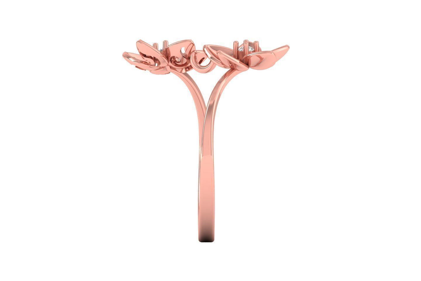 Solitaire Wedding Engagement Women Flower Bypass Rings 3D print model_1