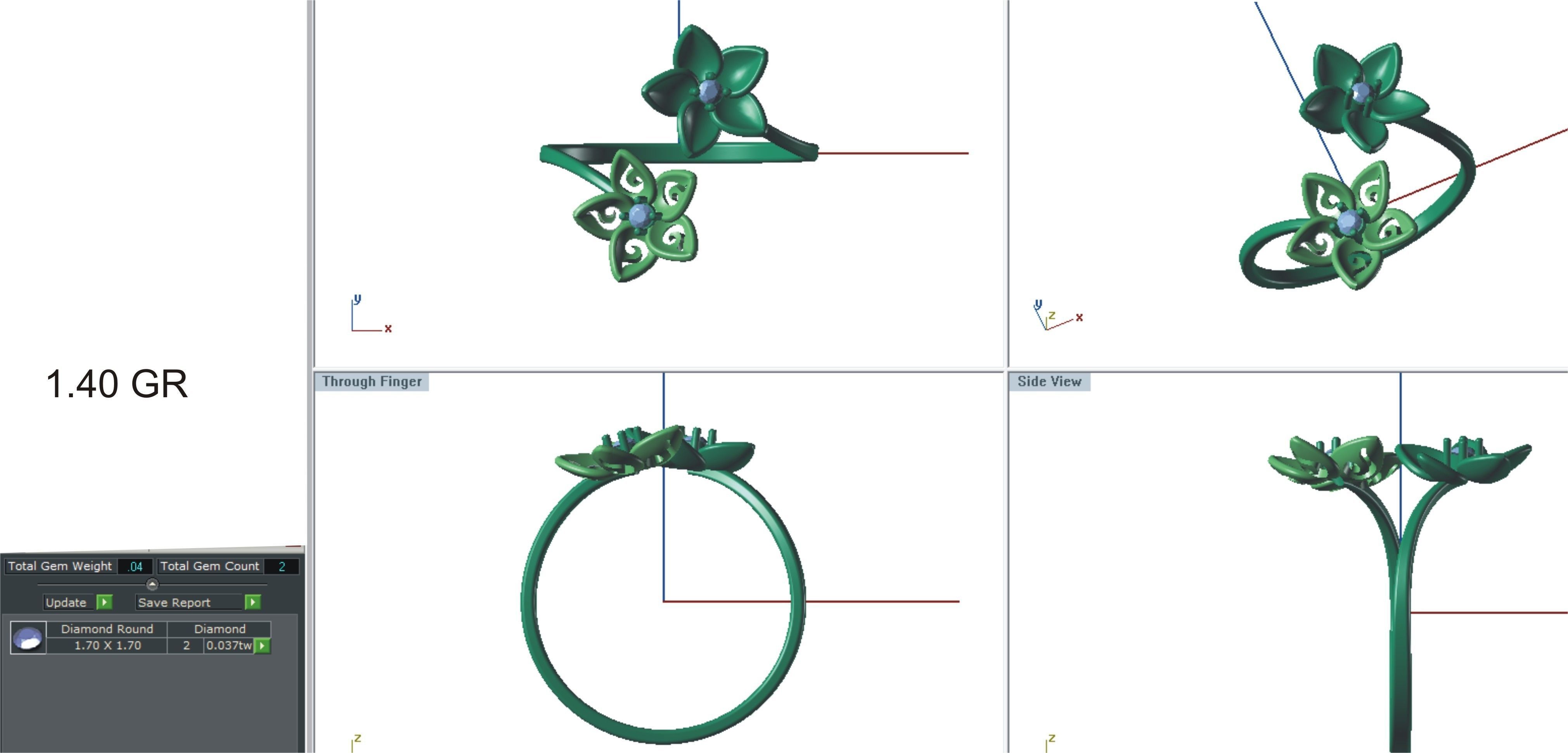 Solitaire Wedding Engagement Women Flower Bypass Rings 3D print model_4