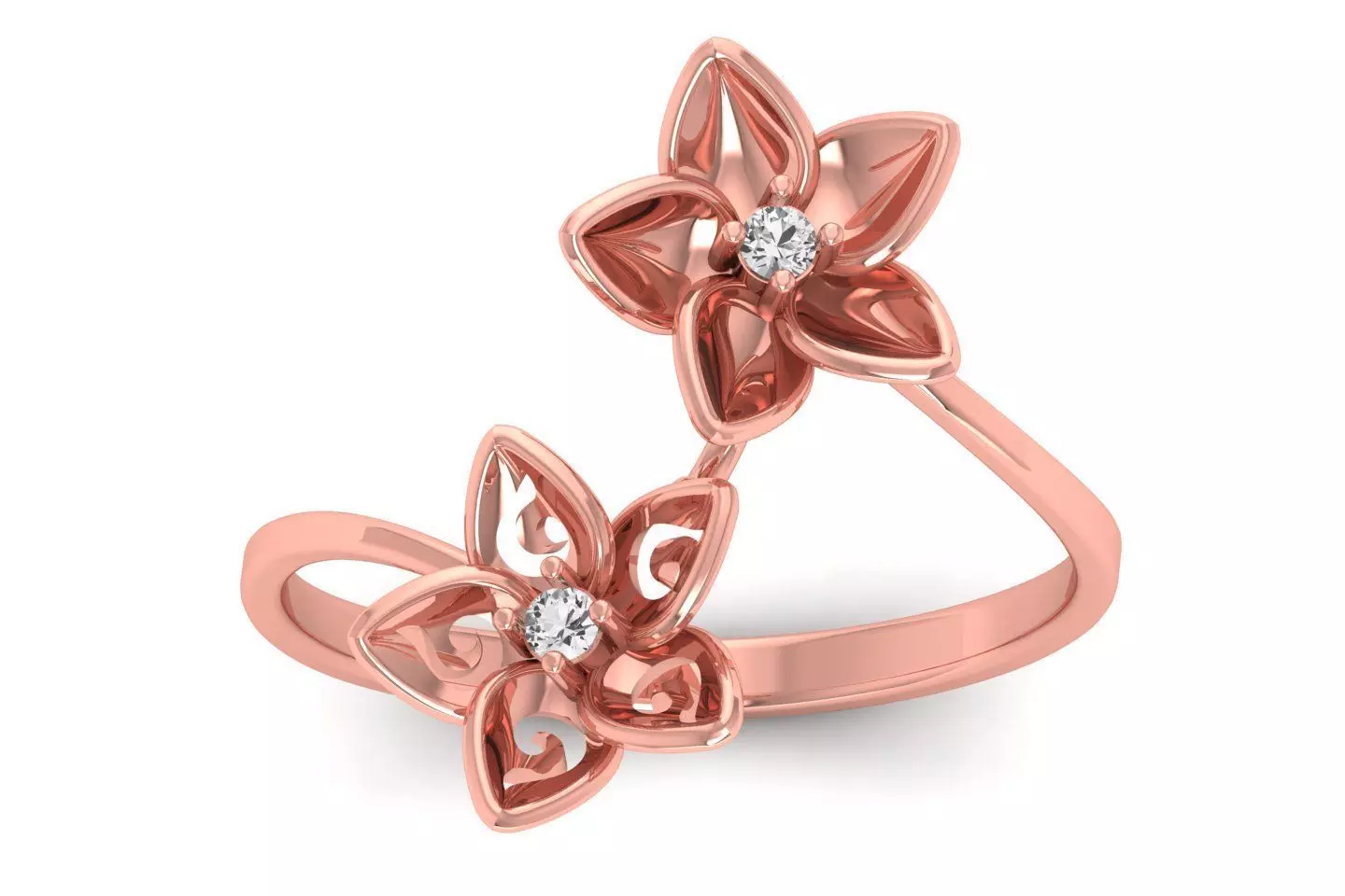 Solitaire Wedding Engagement Women Flower Bypass Rings 3D print model_0