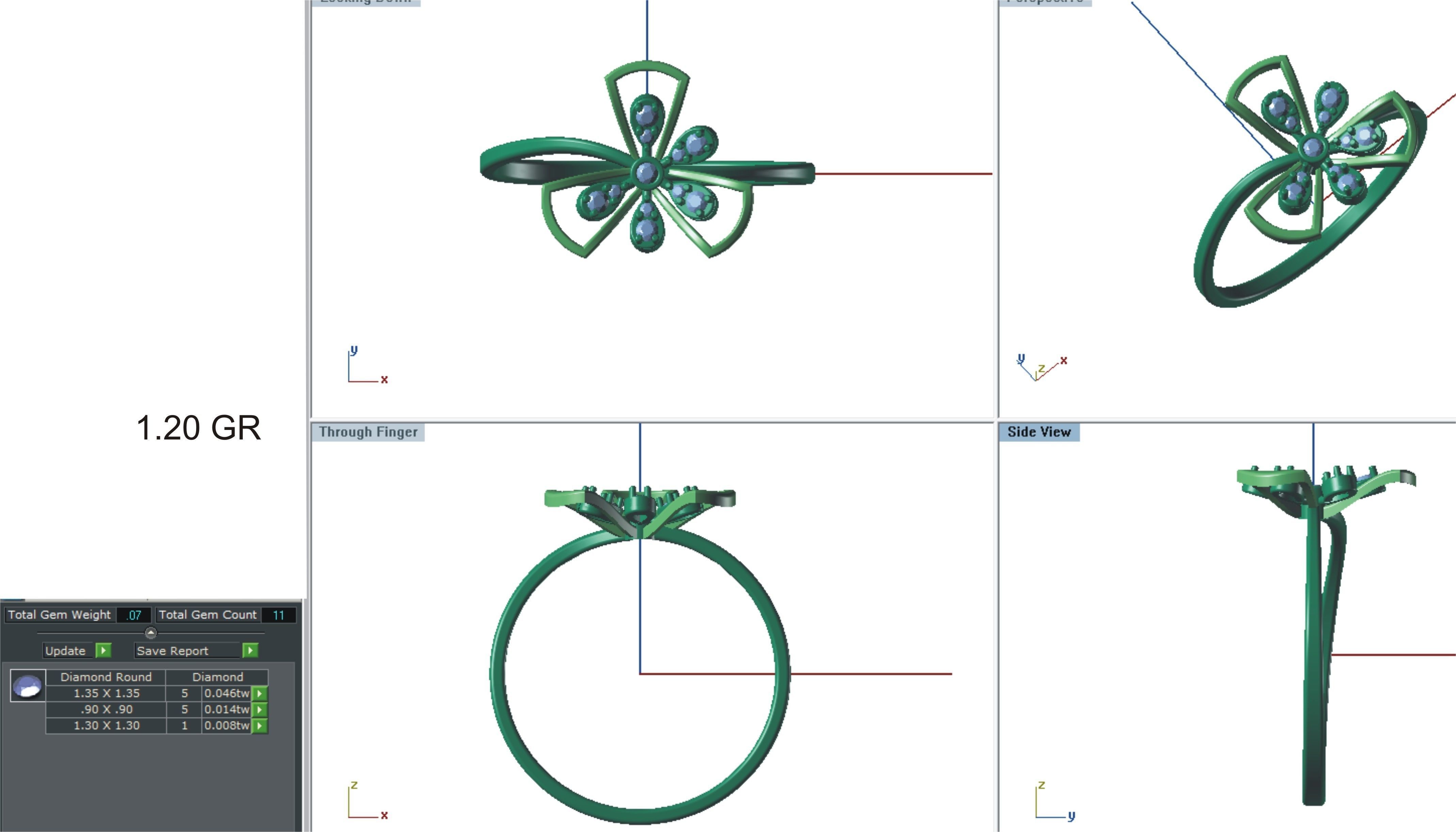 Solitaire Wedding Engagement Women Light Weight Flower Rings 3D print model_3