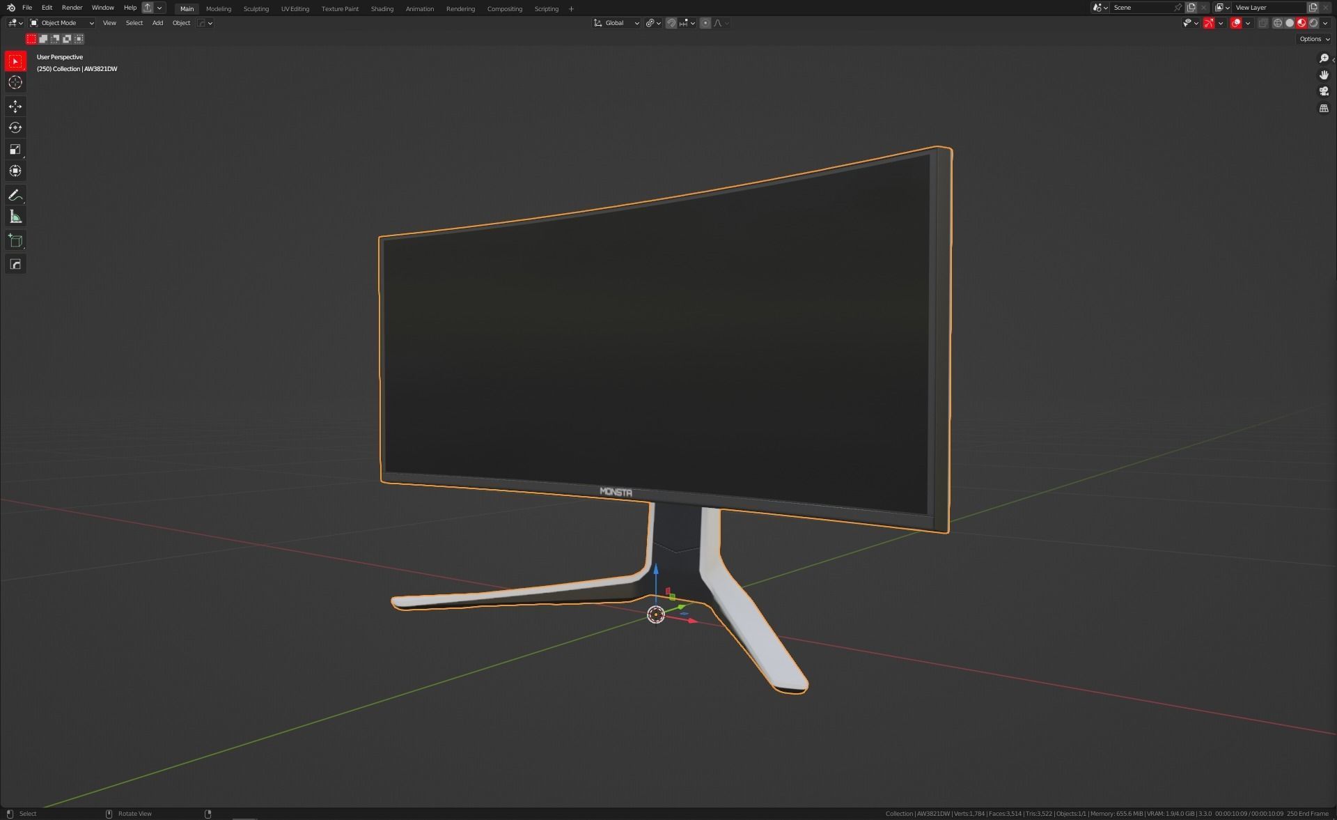 AlienWare AW3821DW Low-poly 3D model_11