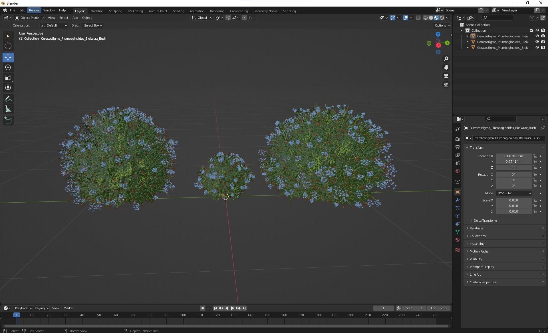 New Plant Ceratostigma Plumbaginoides Bleiwurz Bush 3D model_5