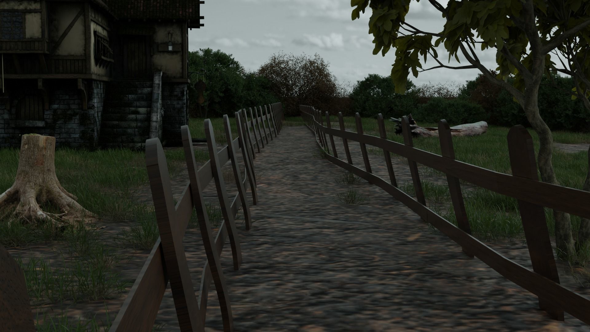 cartoon village scene for game asset Low-poly 3D model_2