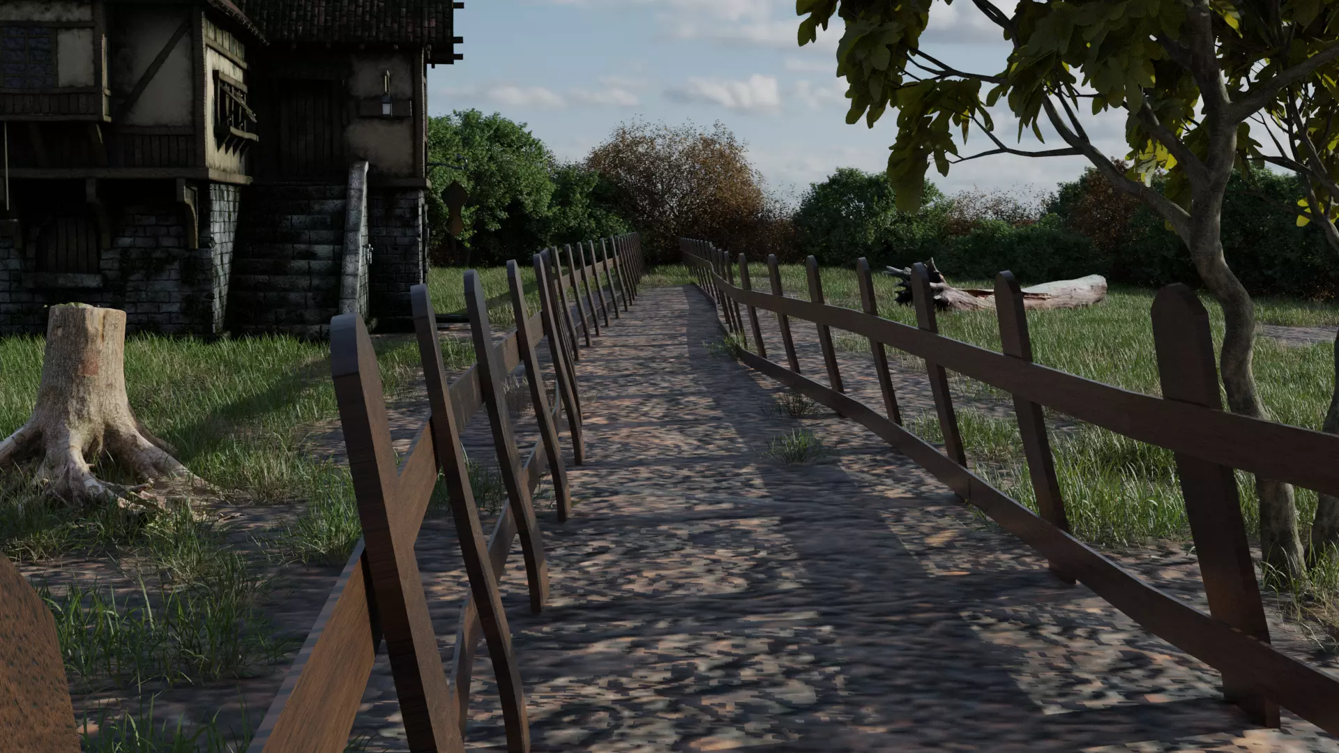 cartoon village scene for game asset Low-poly 3D model_0