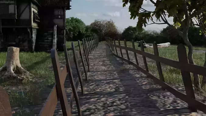 cartoon village scene for game asset 