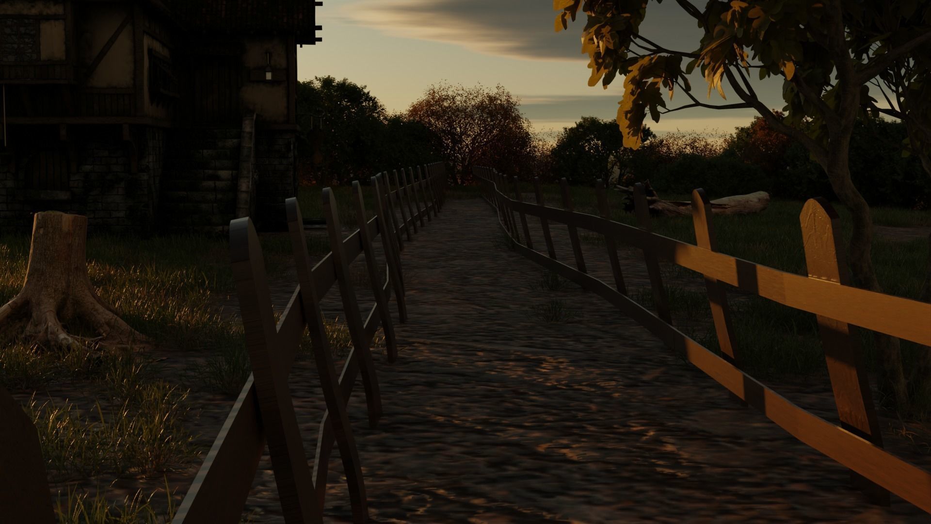 cartoon village scene for game asset Low-poly 3D model_1