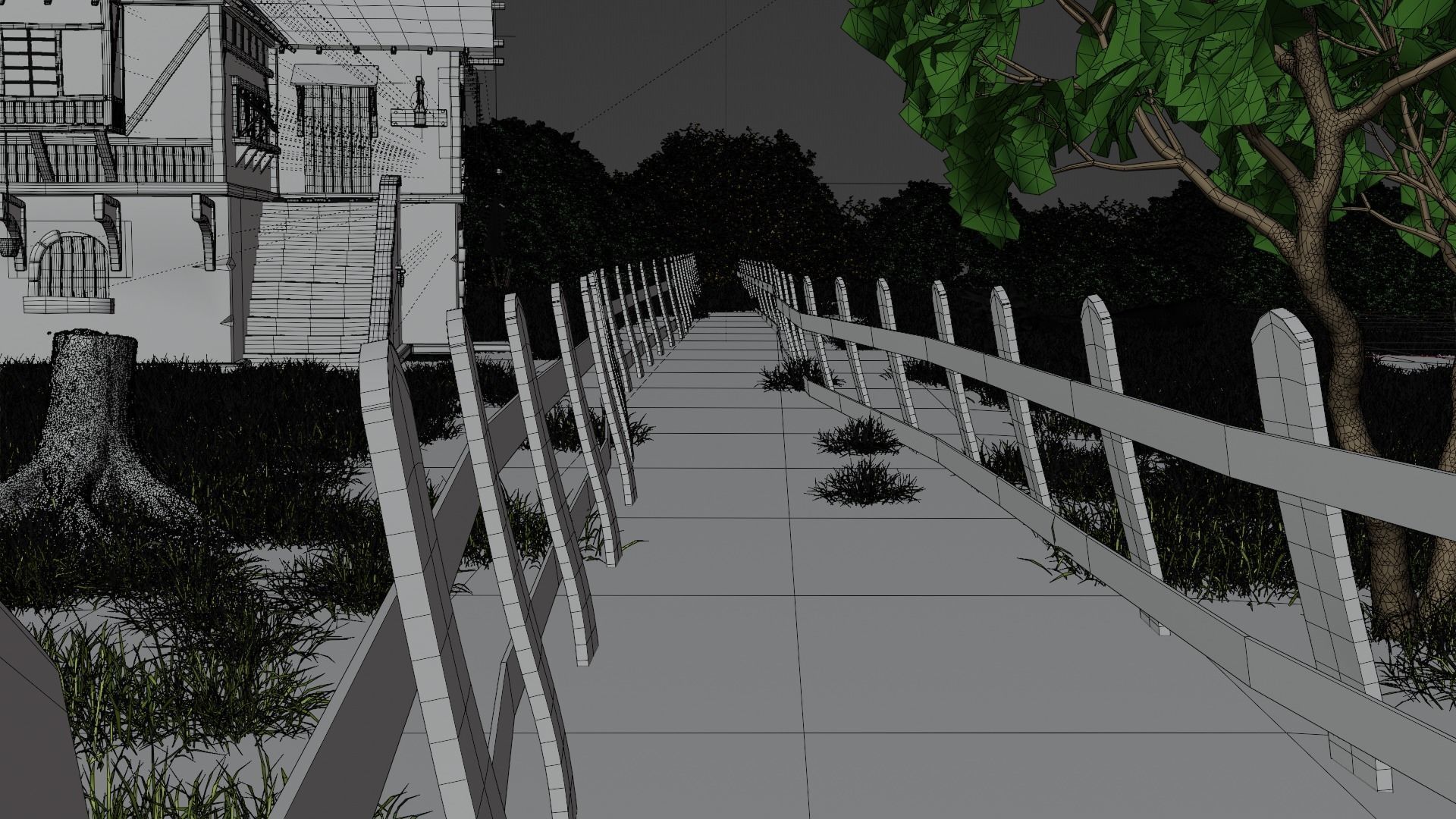 cartoon village scene for game asset Low-poly 3D model_3