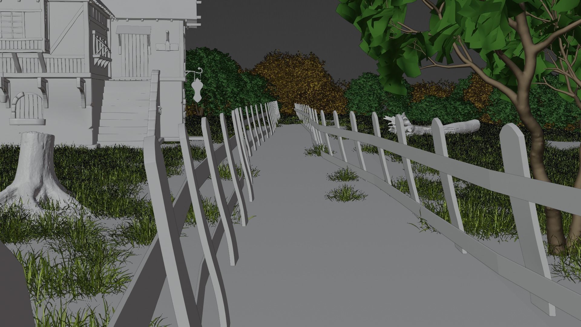 cartoon village scene for game asset Low-poly 3D model_4