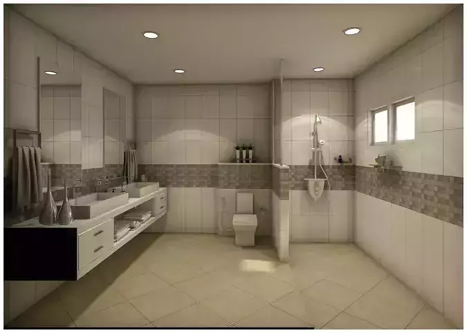 bathroom 4 with tiled walls and floor 3D model