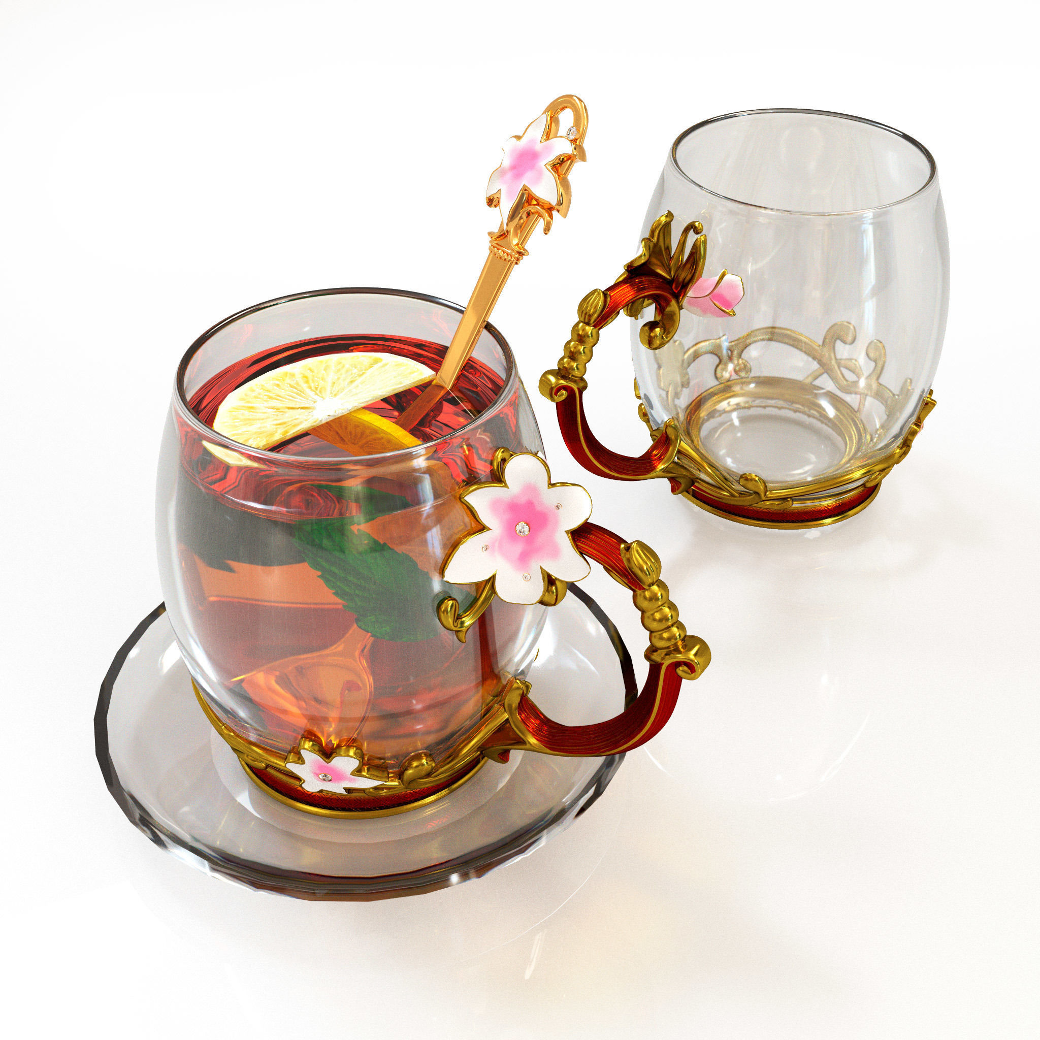 Handmade tea set 3D model 3D model_1