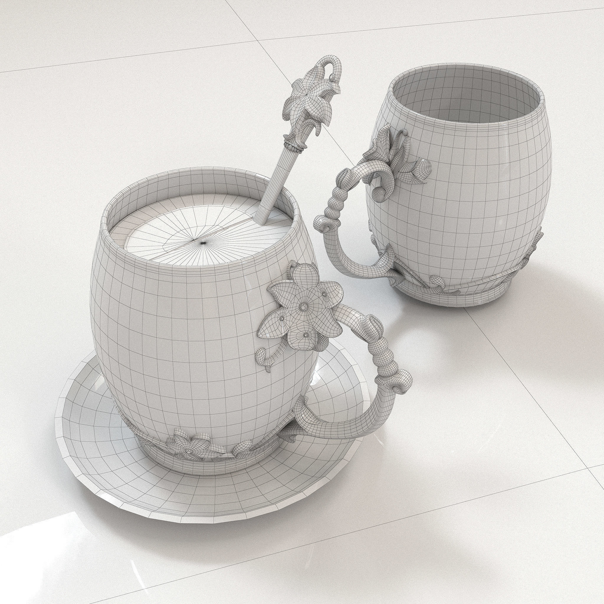 Handmade tea set 3D model 3D model_3