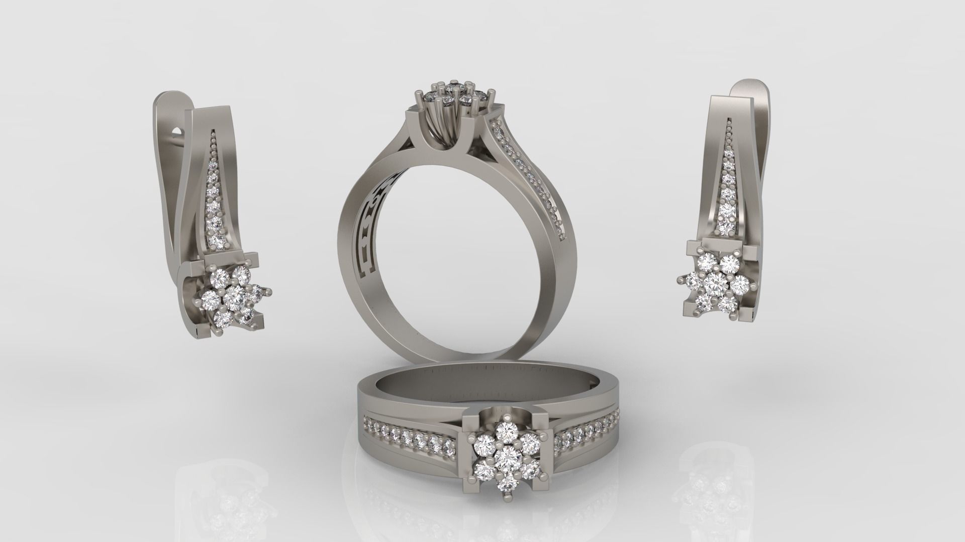 Ring and Earrings Diamond jewelry set 3d print model A67 3D print model_3