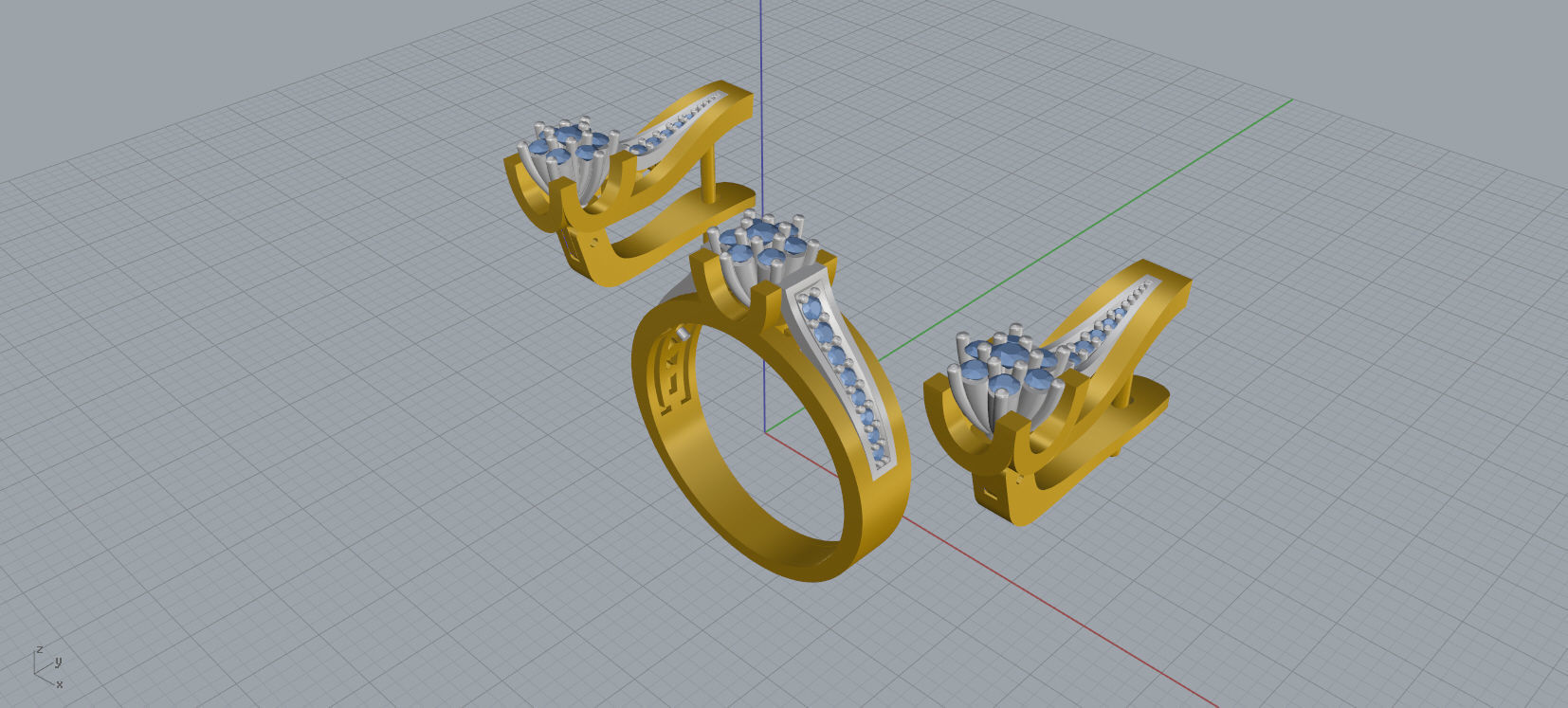 Ring and Earrings Diamond jewelry set 3d print model A67 3D print model_14