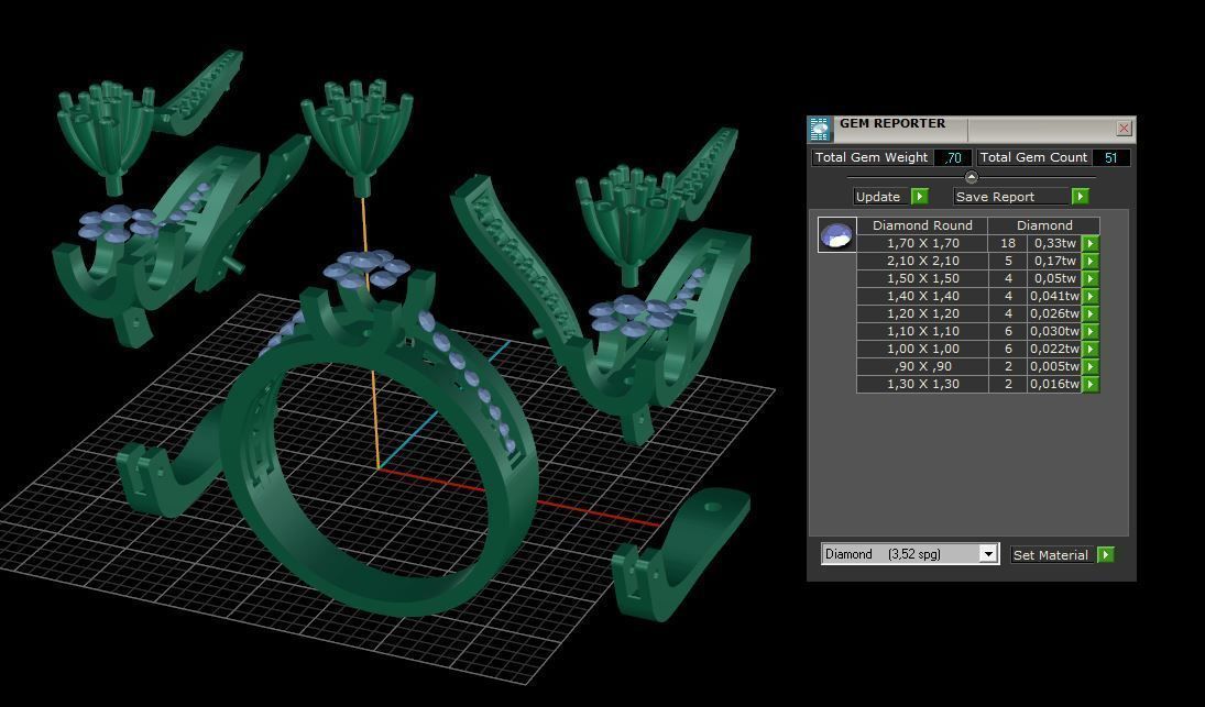 Ring and Earrings Diamond jewelry set 3d print model A67 3D print model_9