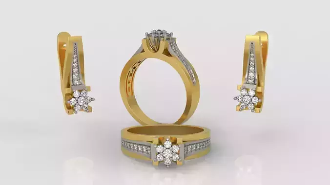 Ring and Earrings Diamond jewelry set 3d print model A67