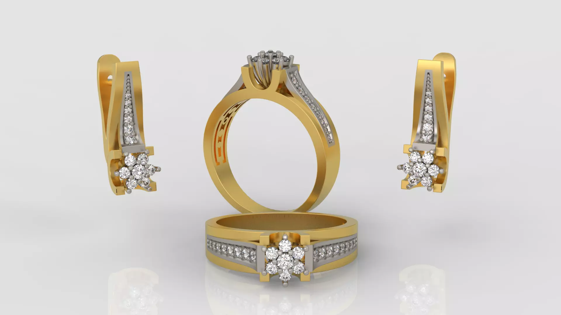 Ring and Earrings Diamond jewelry set 3d print model A67 3D print model_0