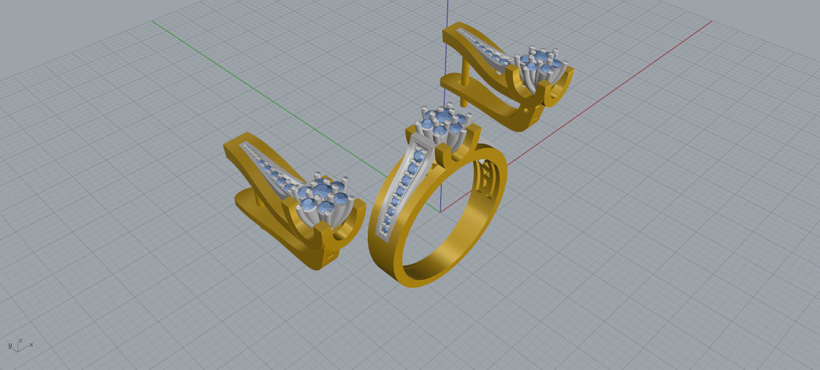 Ring and Earrings Diamond jewelry set 3d print model A67 3D print model_15