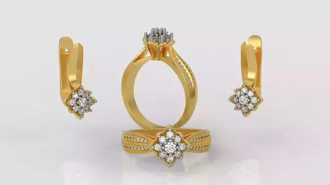 Ring and Earrings Diamond jewelry set 3d print model A68