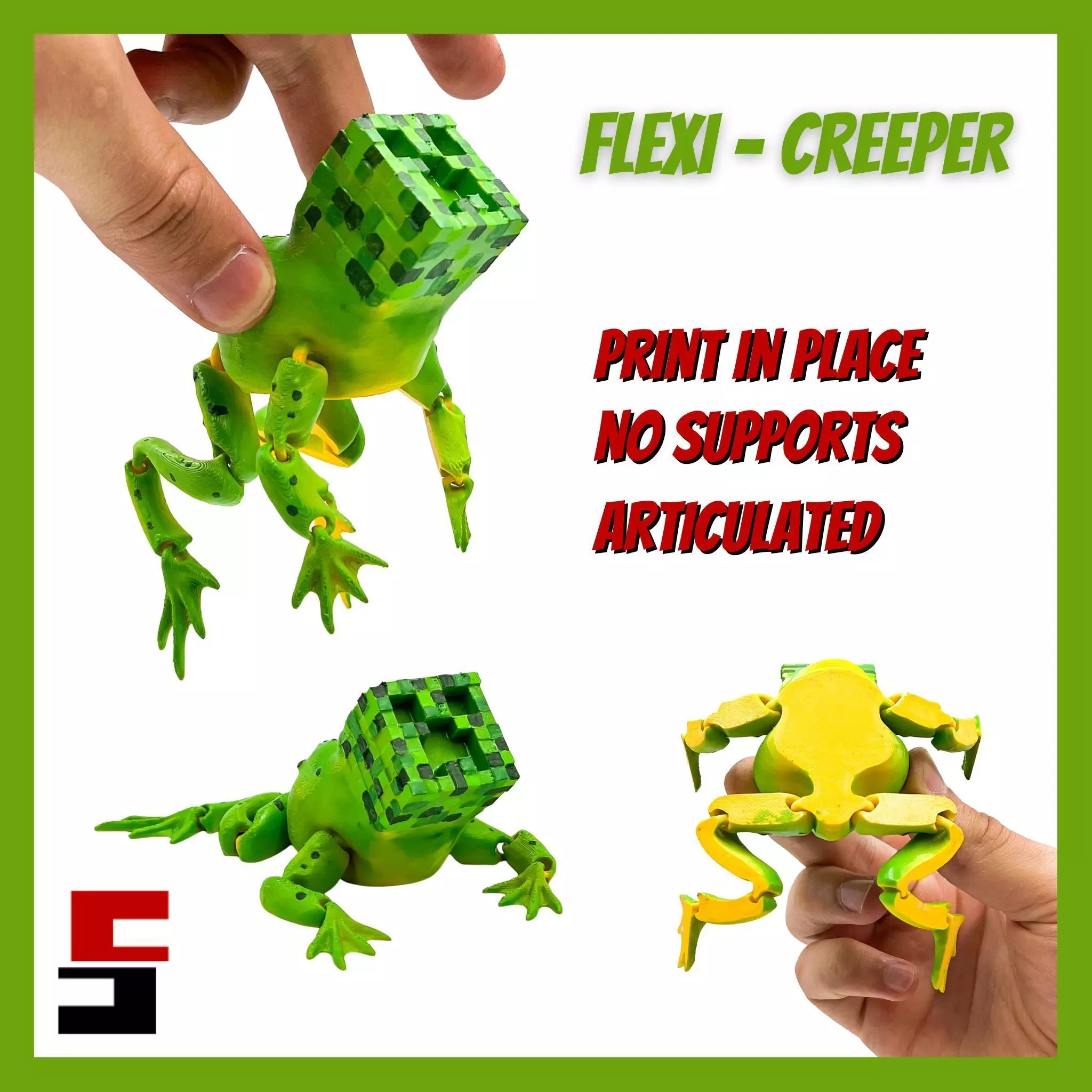 MINECRAFT Flexi Creeper Frog articulated no supports 3D print model_0