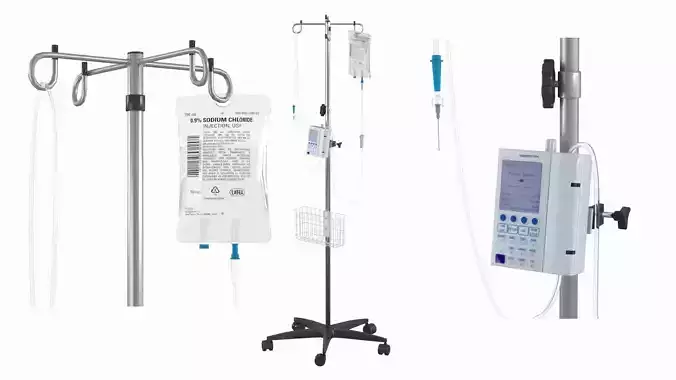 IV Stand Pool With Infusion Pump Low-poly 3D model