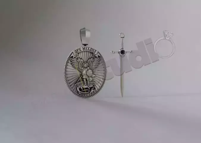 Highly detailed coin pendant of Saint Michael