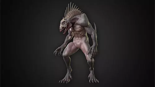 Ripper creature with long hair and claws Low-poly 3D model_0