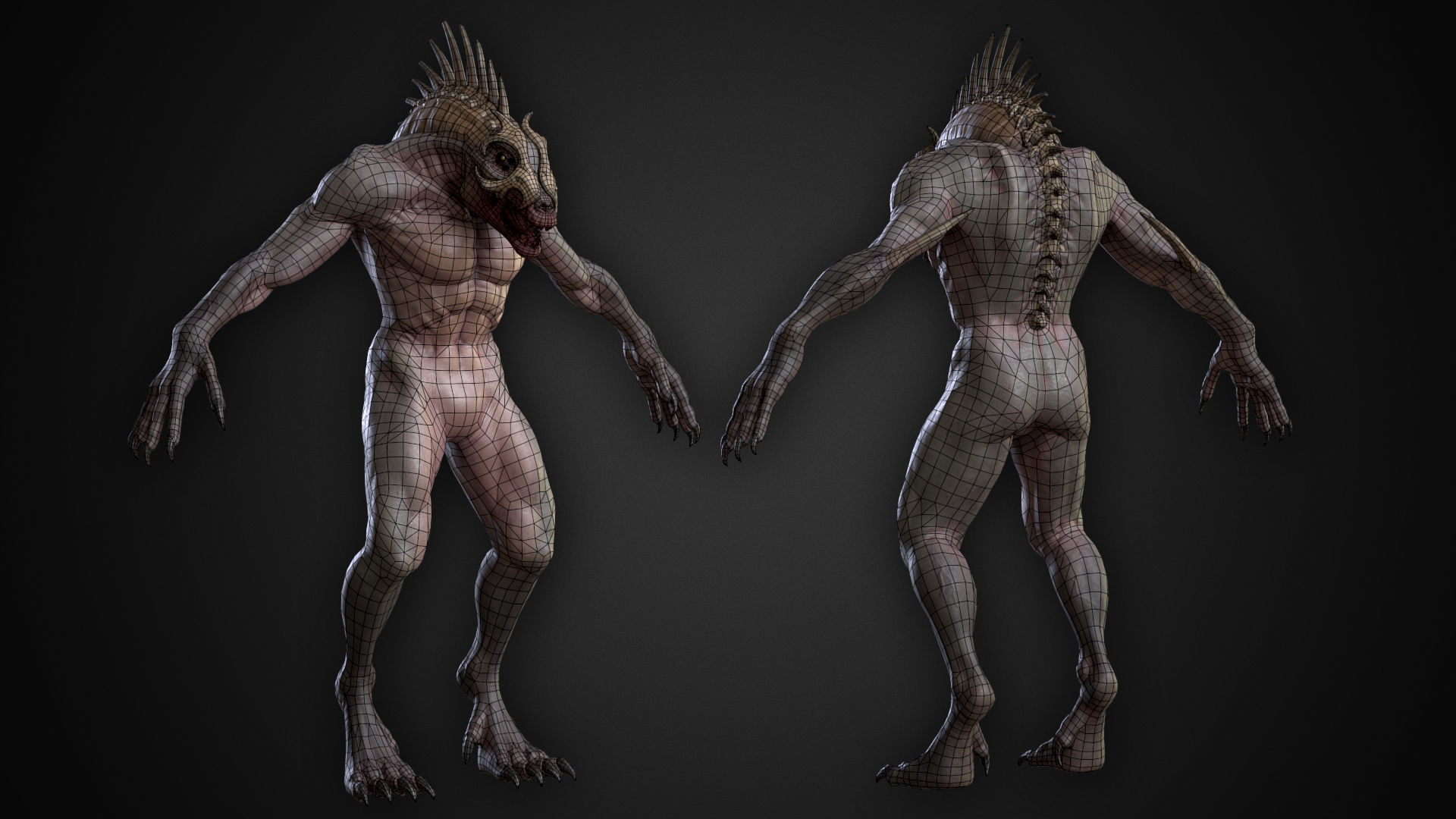 Ripper creature with long hair and claws Low-poly 3D model_4