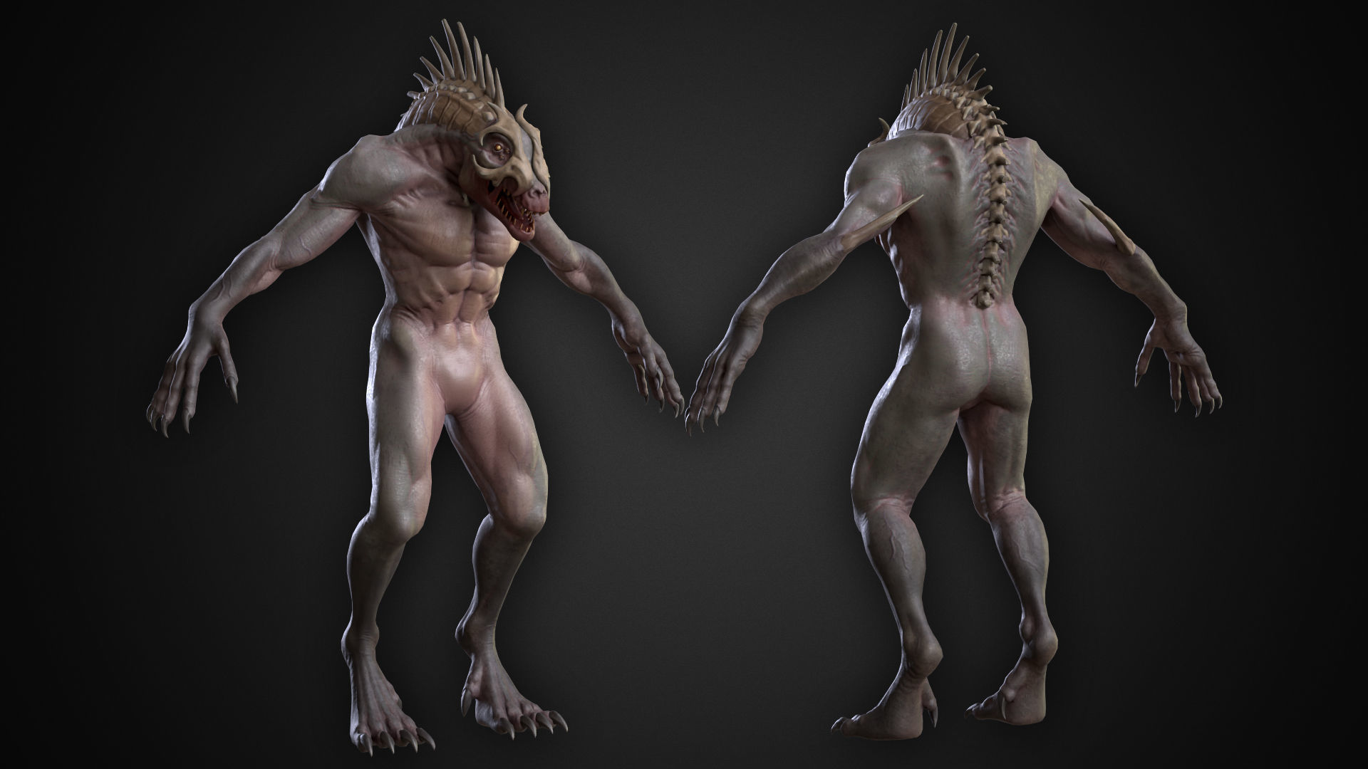 Ripper creature with long hair and claws Low-poly 3D model_3