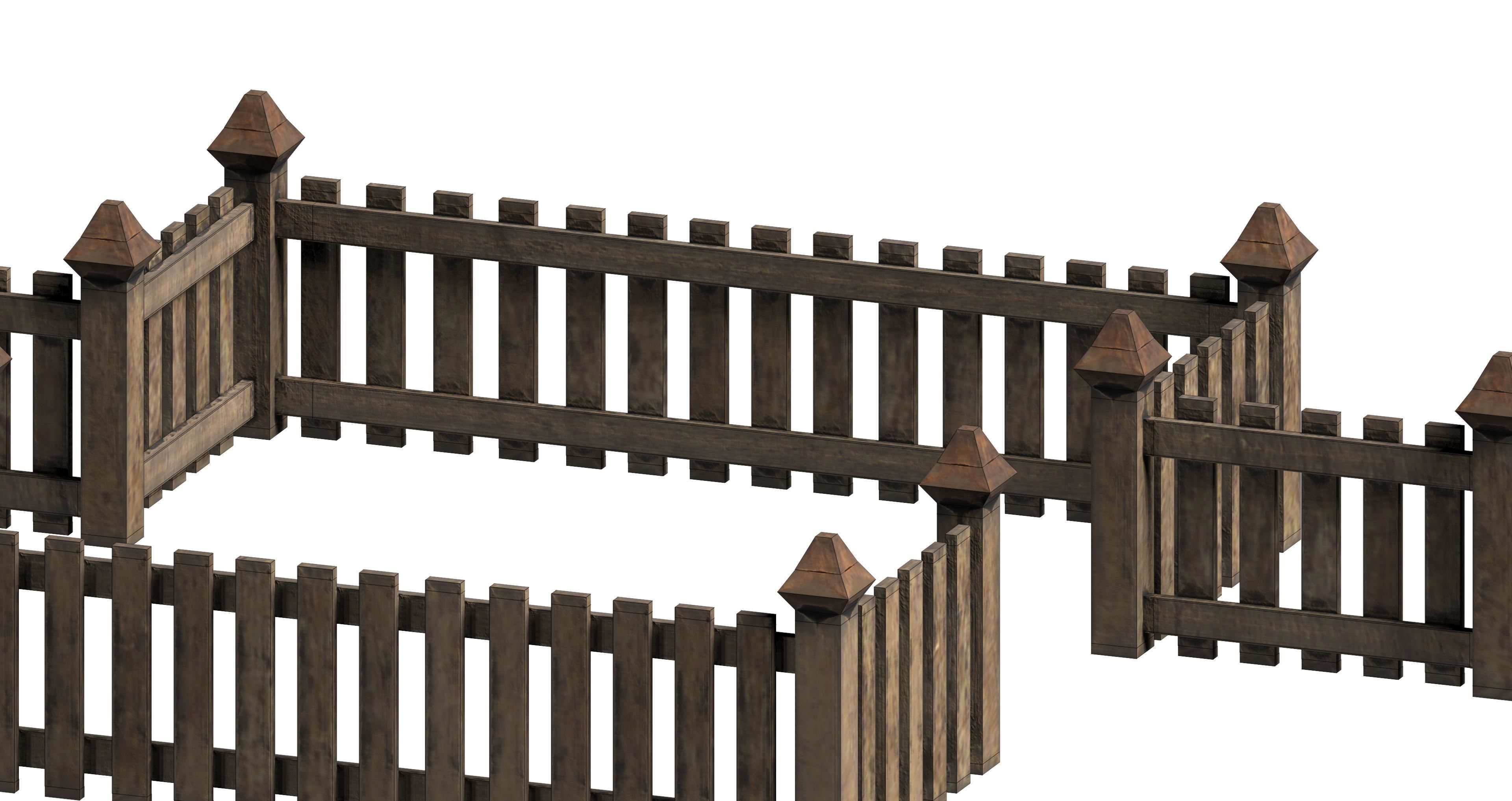 Medieval fence set Low-poly 3D model_4