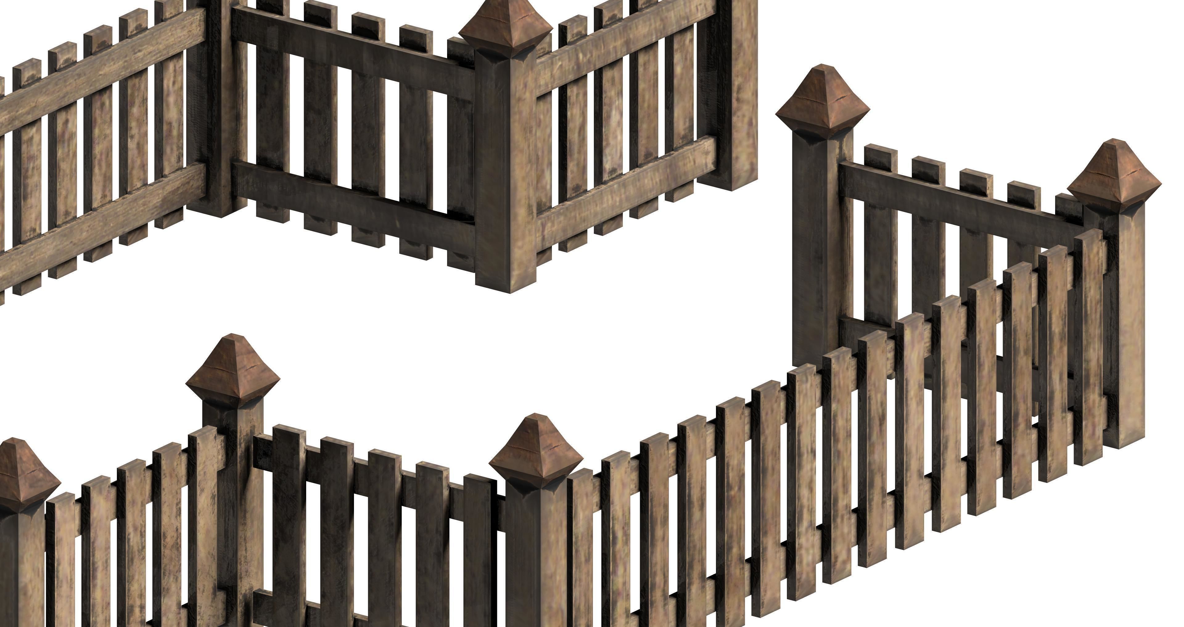 Medieval fence set Low-poly 3D model_2