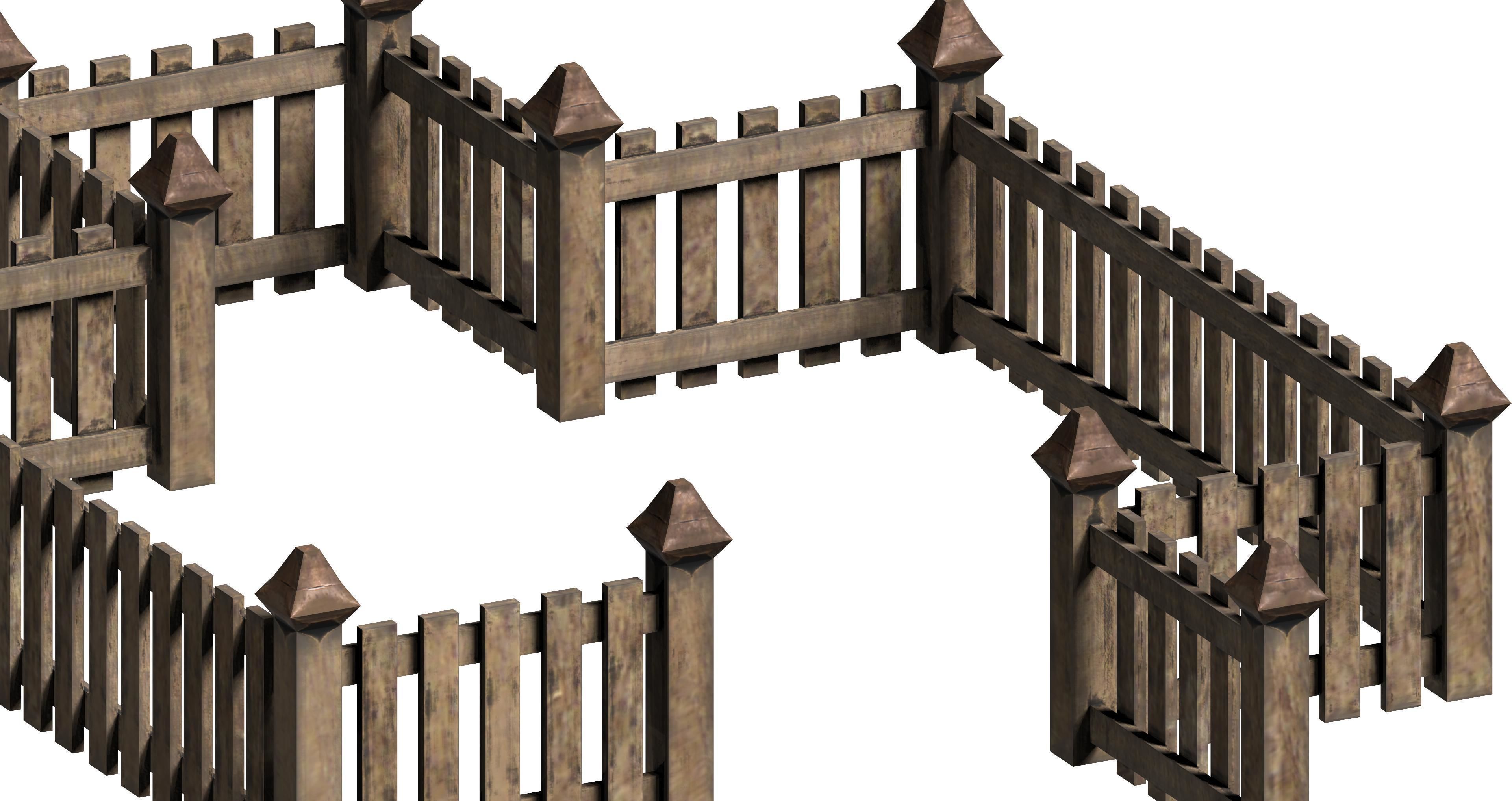 Medieval fence set Low-poly 3D model_3