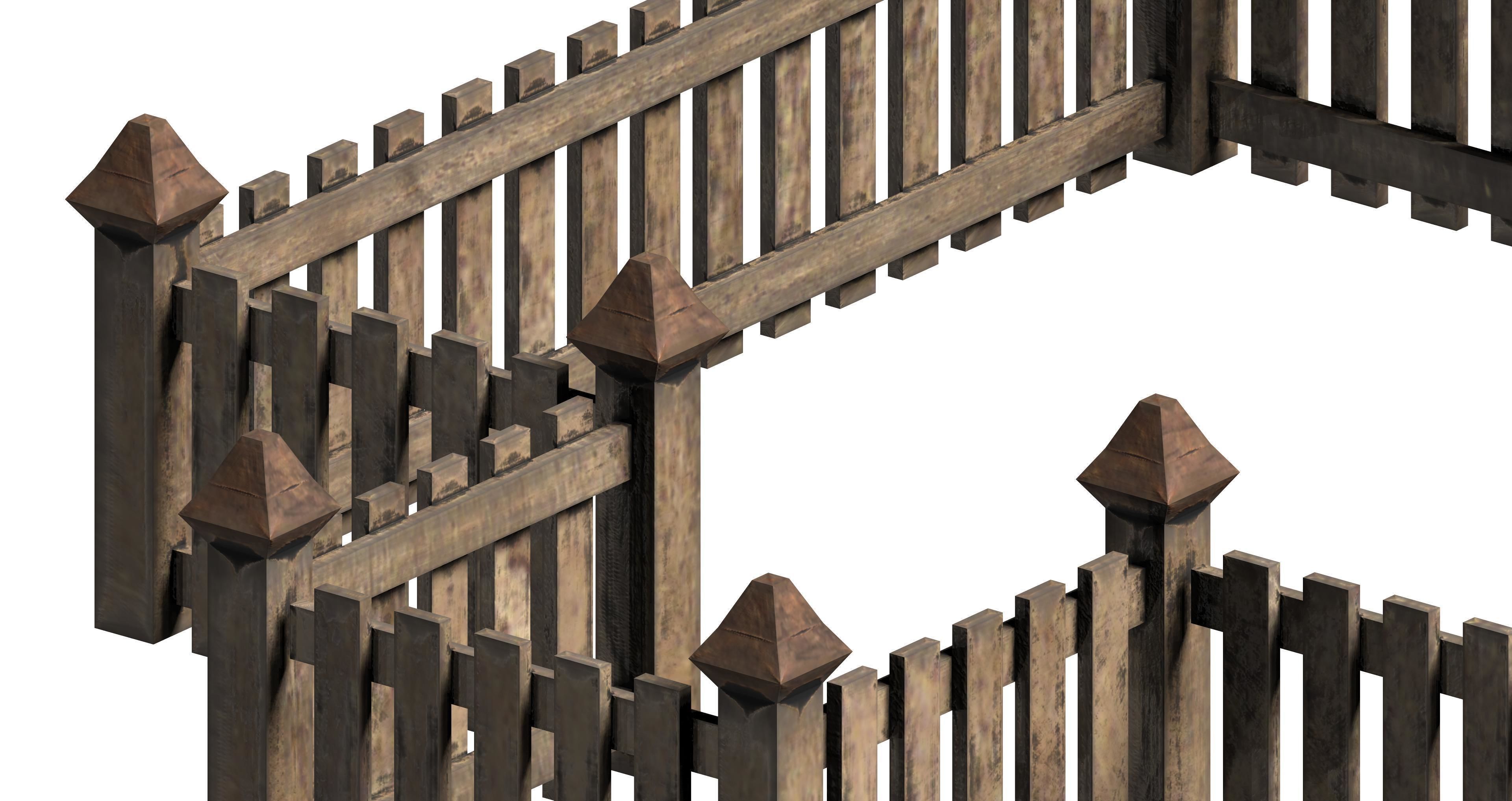 Medieval fence set Low-poly 3D model_1