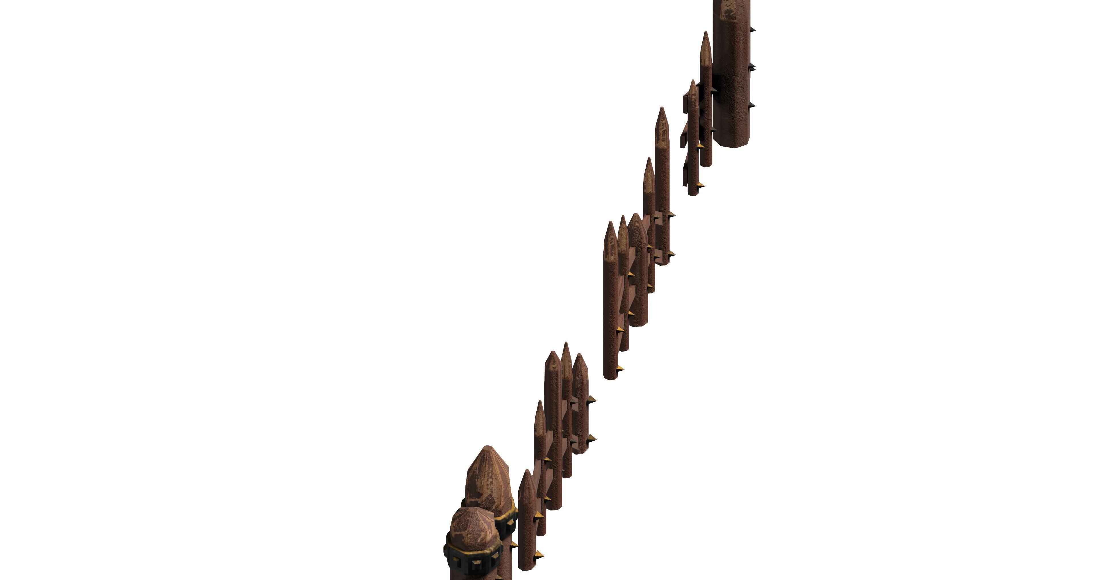 Wooden picket fences game asset Low-poly 3D model_4
