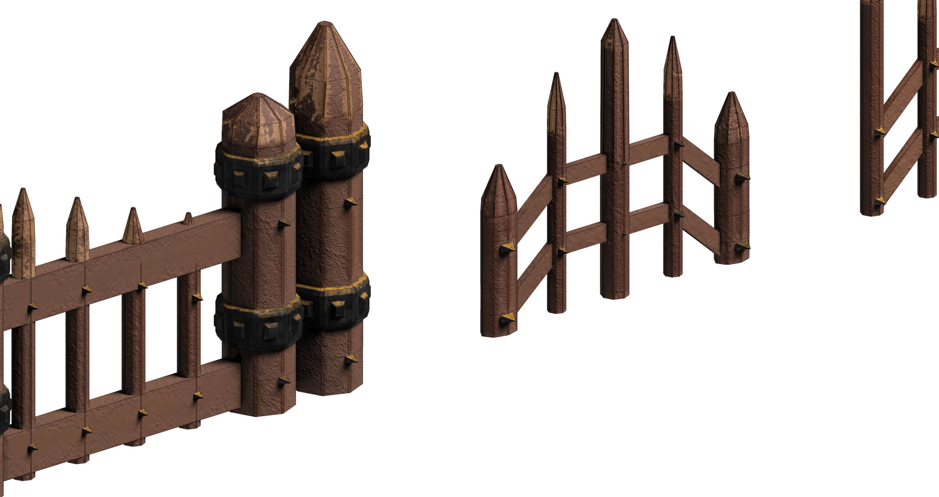 Wooden picket fences game asset Low-poly 3D model_6