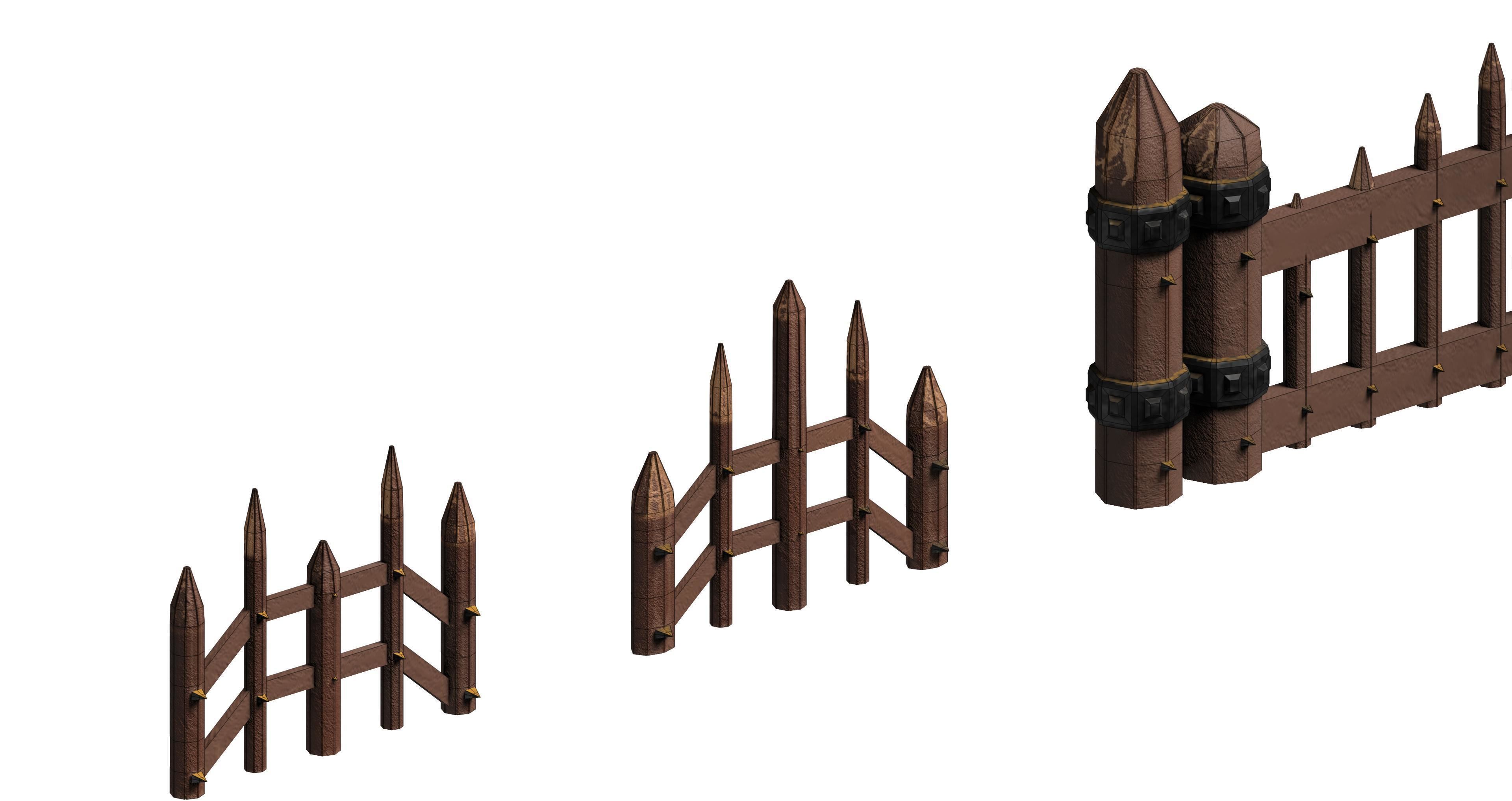 Wooden picket fences game asset Low-poly 3D model_5