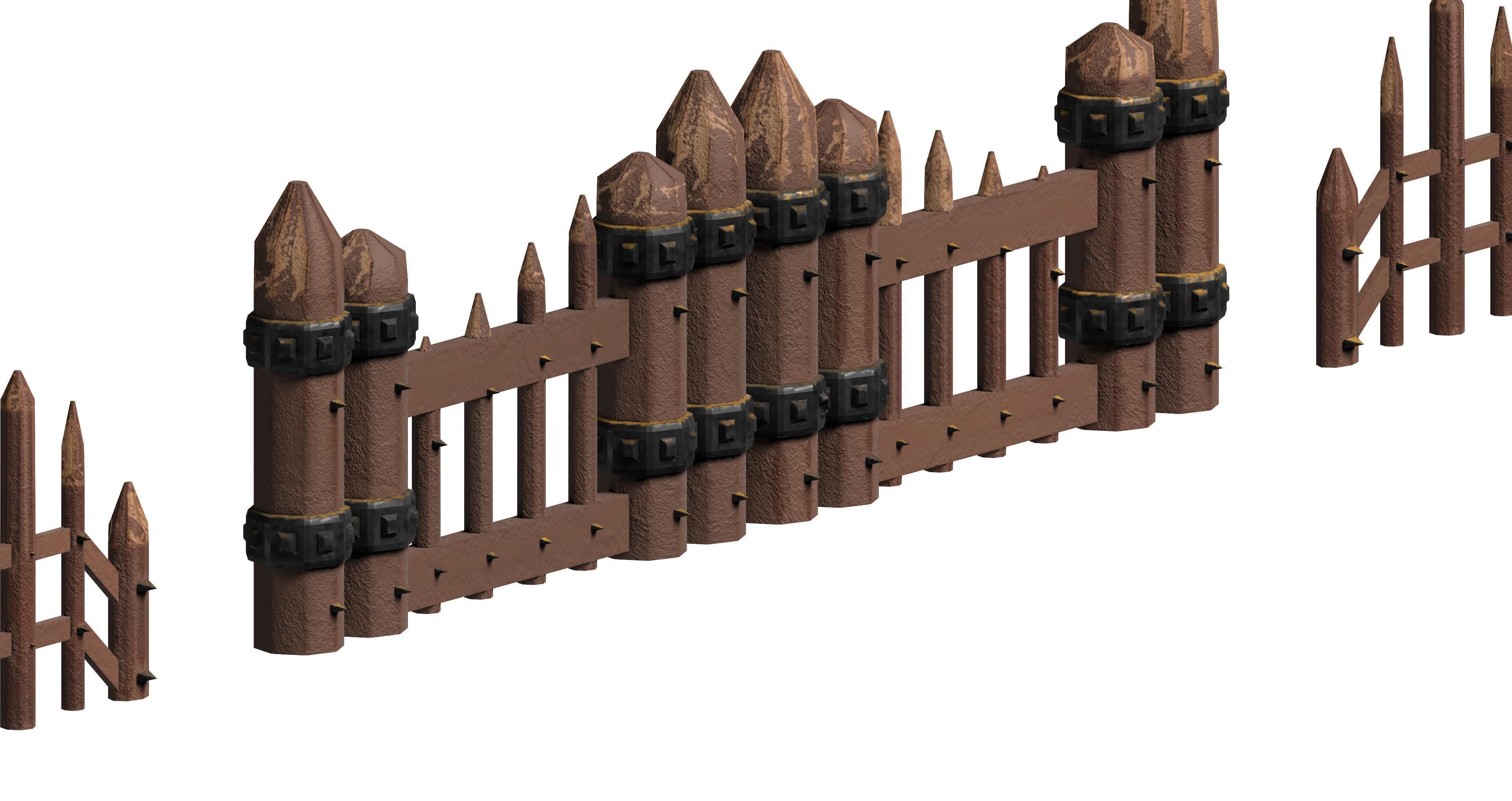 Wooden picket fences game asset Low-poly 3D model_2