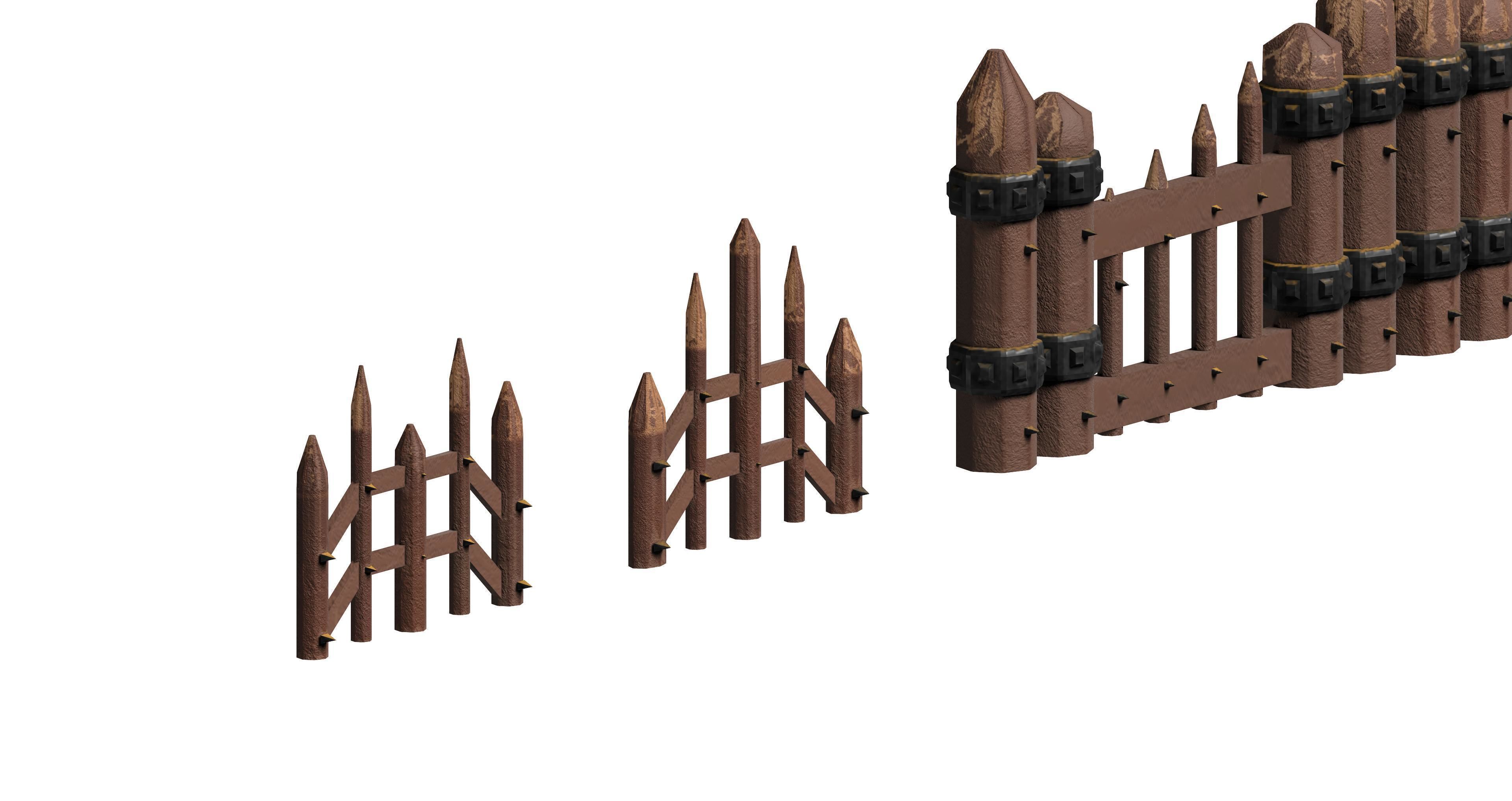 Wooden picket fences game asset Low-poly 3D model_1