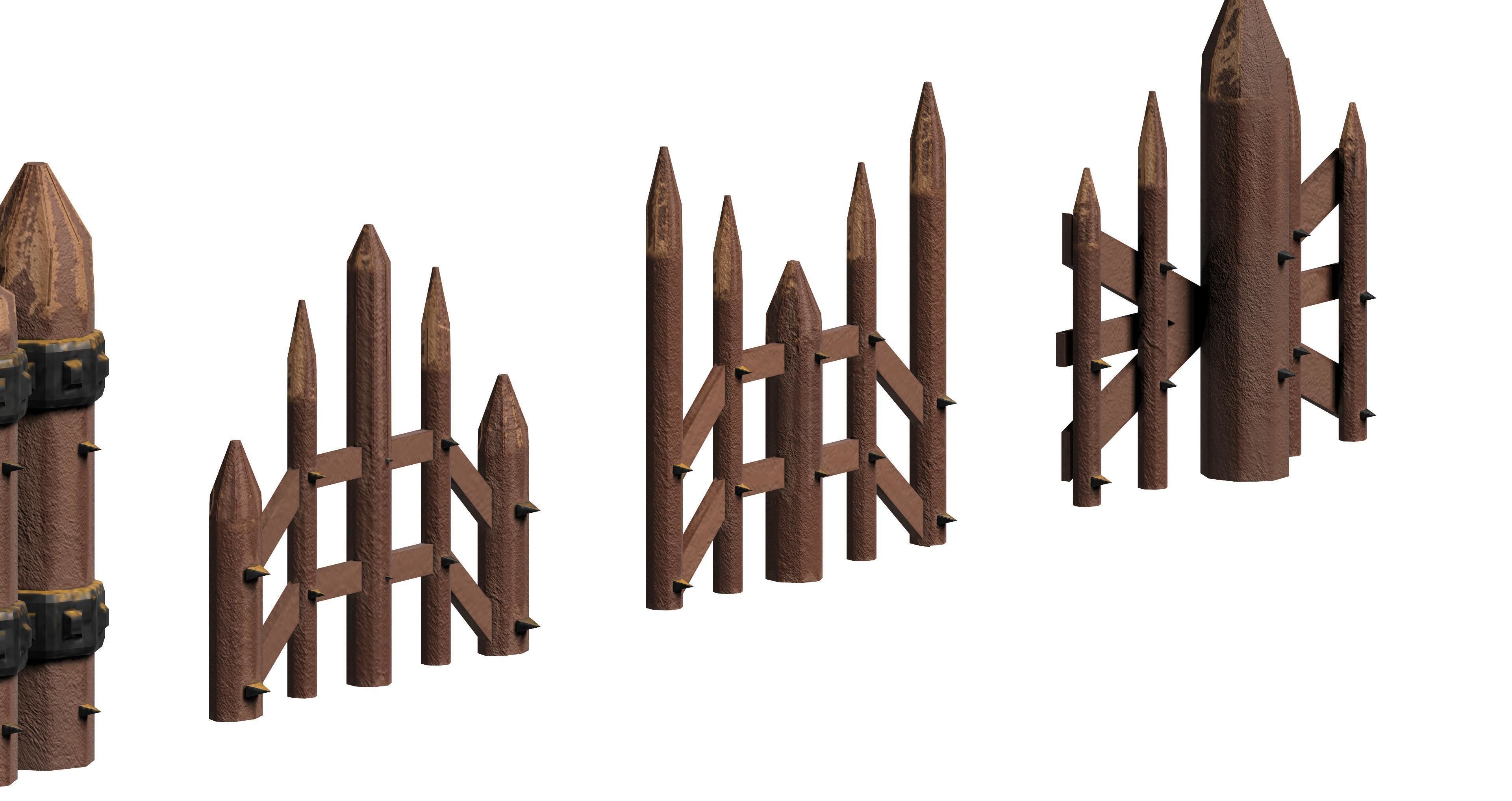 Wooden picket fences game asset Low-poly 3D model_3