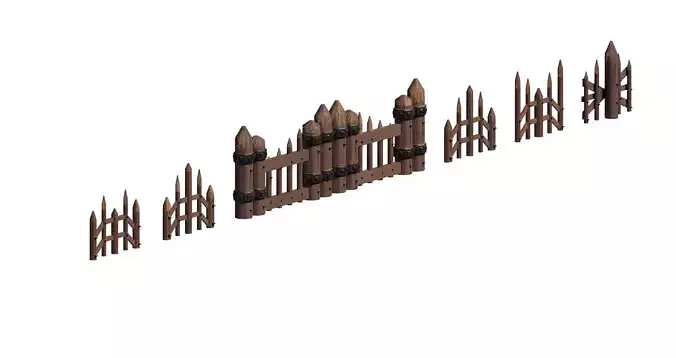 Wooden picket fences game asset