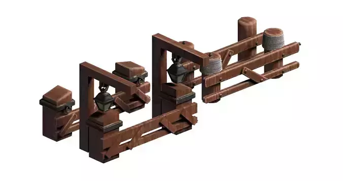 Modular Wooden fence game asset Low-poly 3D model
