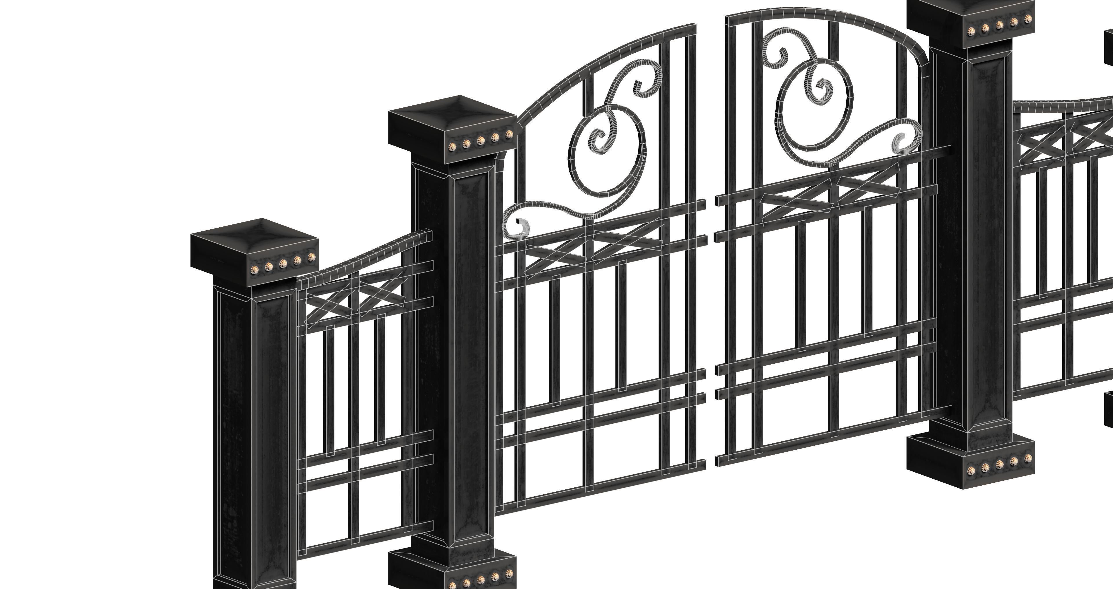 Aluminum door fence set Low-poly 3D model_4
