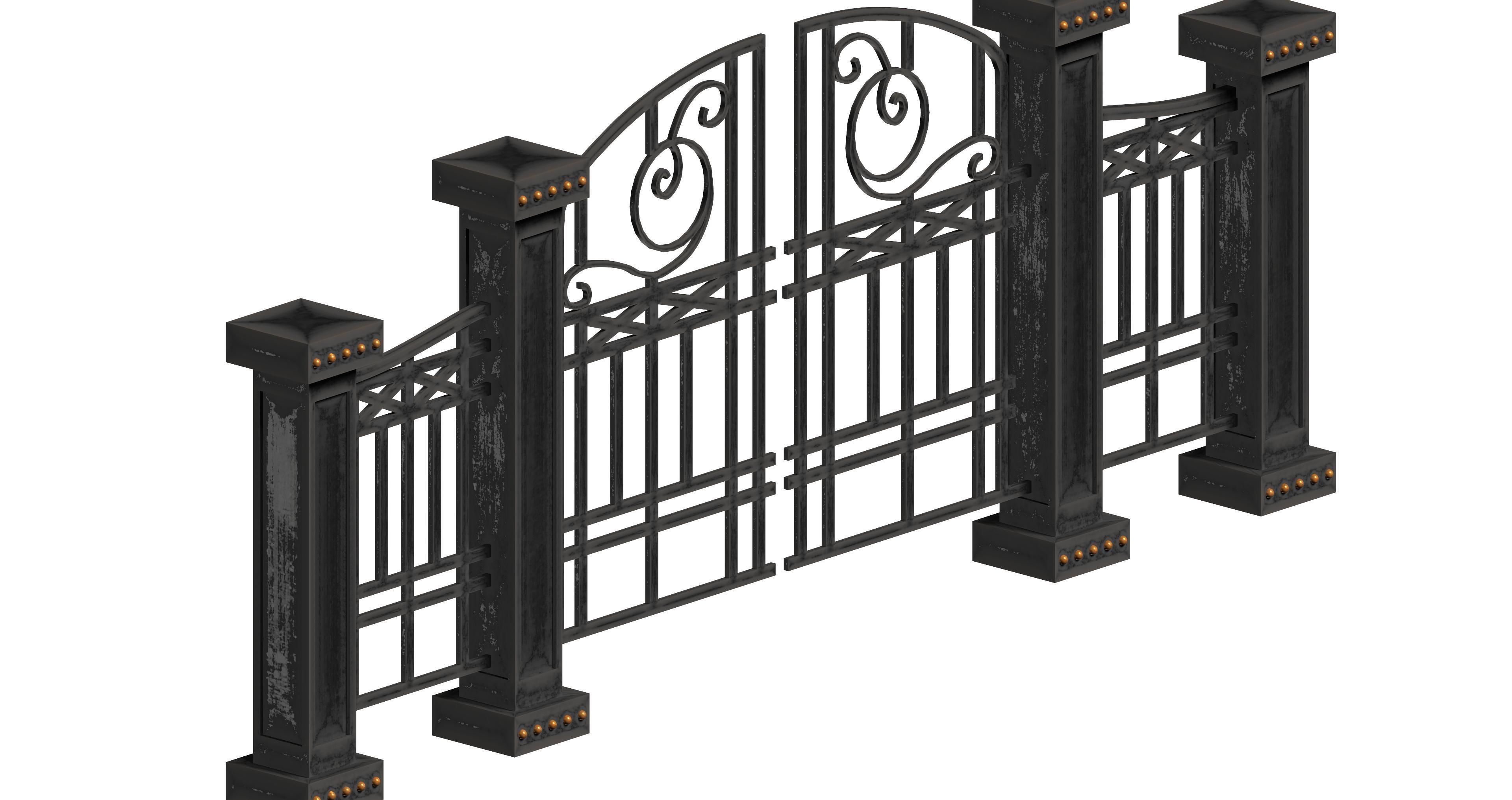 Aluminum door fence set Low-poly 3D model_2