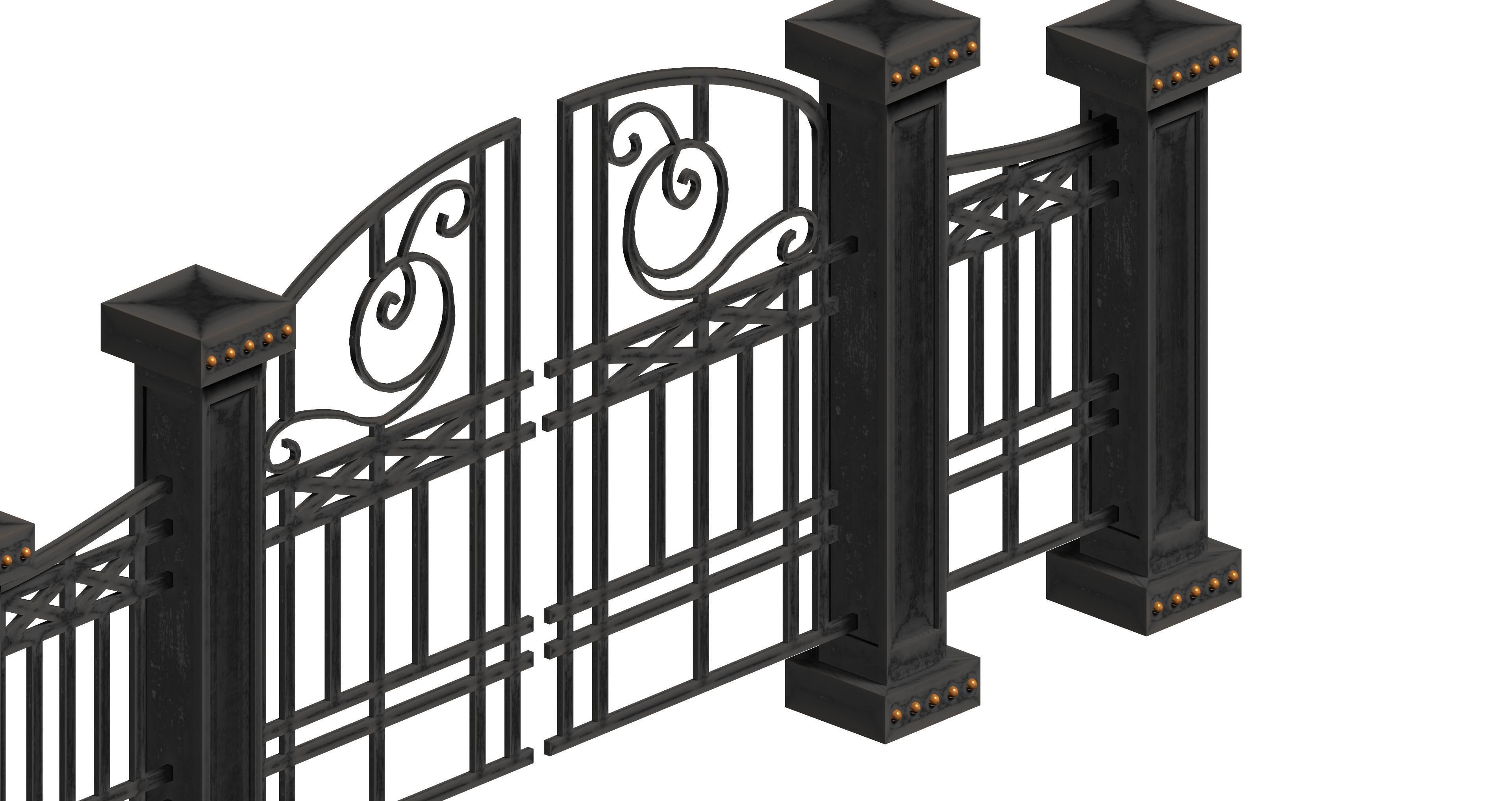 Aluminum door fence set Low-poly 3D model_1