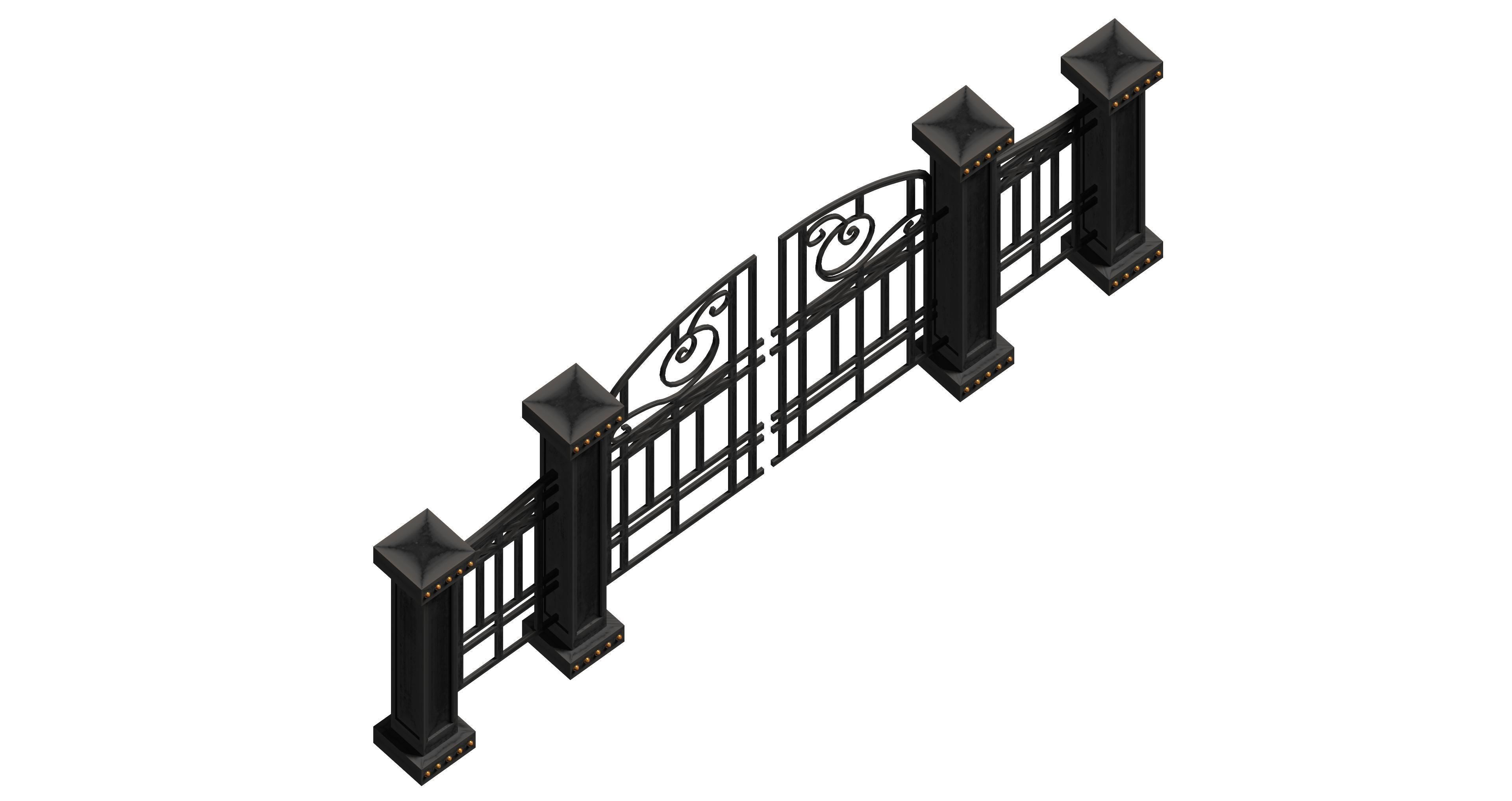 Aluminum door fence set Low-poly 3D model_3