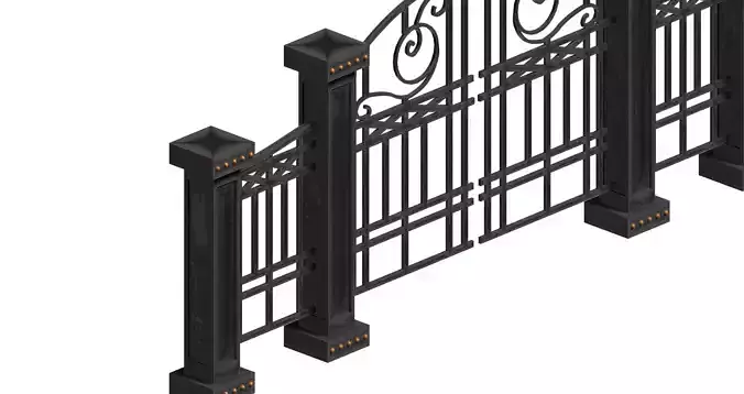 Aluminum door fence set Low-poly 3D model