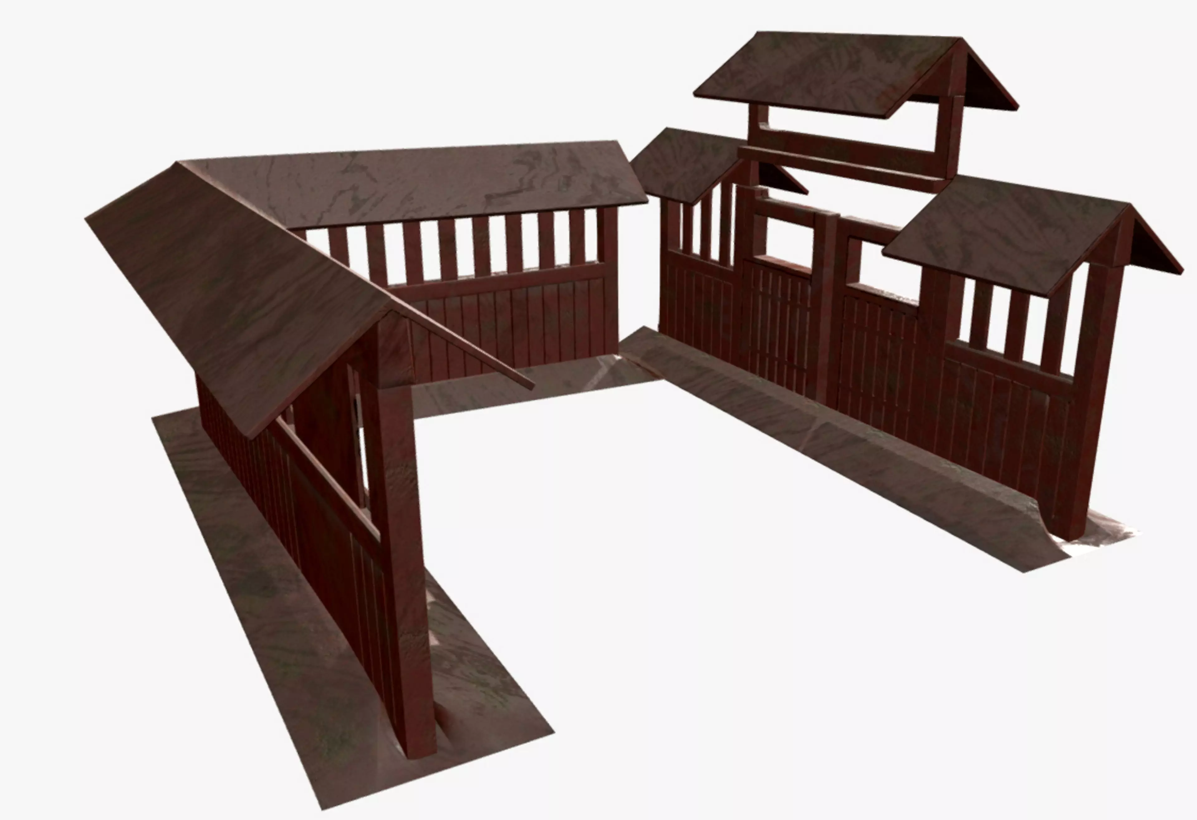 Japanese style fence and door set Low-poly 3D model_0