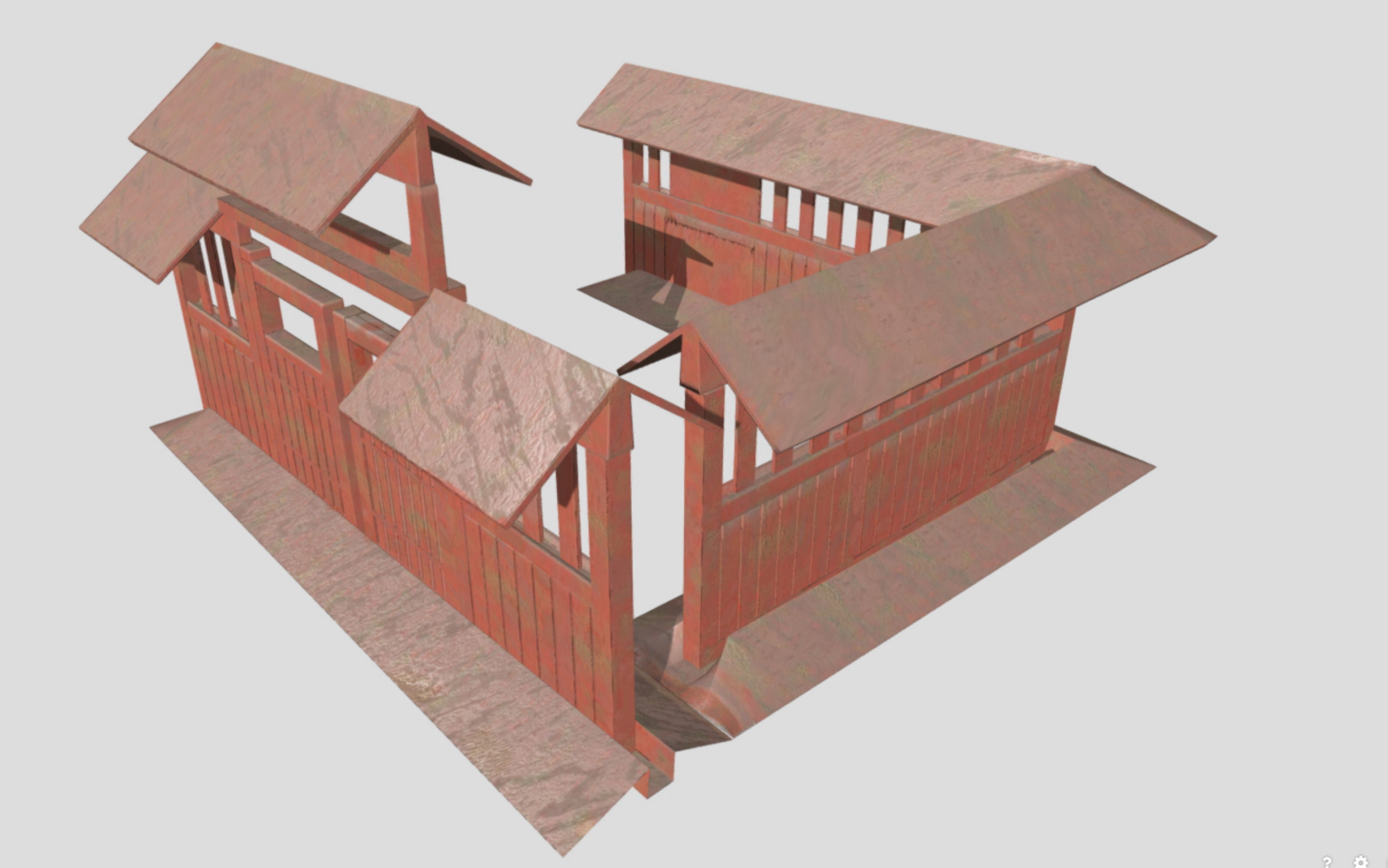 Japanese style fence and door set Low-poly 3D model_3